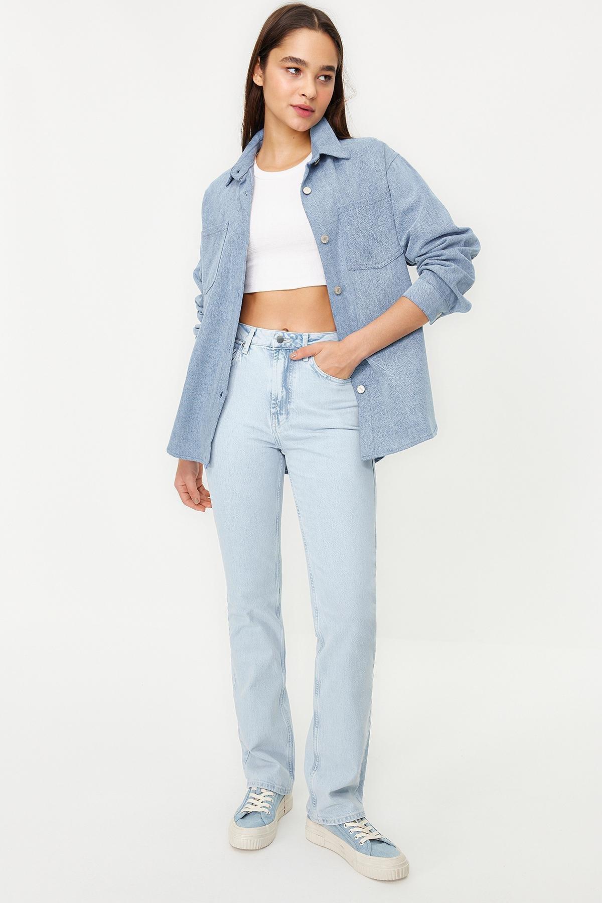 Ice Blue High Waist Straight Jeans TWOSS24JE00092, , large image number 0