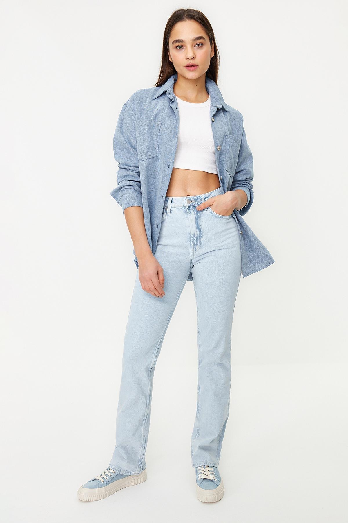 Ice Blue High Waist Straight Jeans TWOSS24JE00092, , large image number 1
