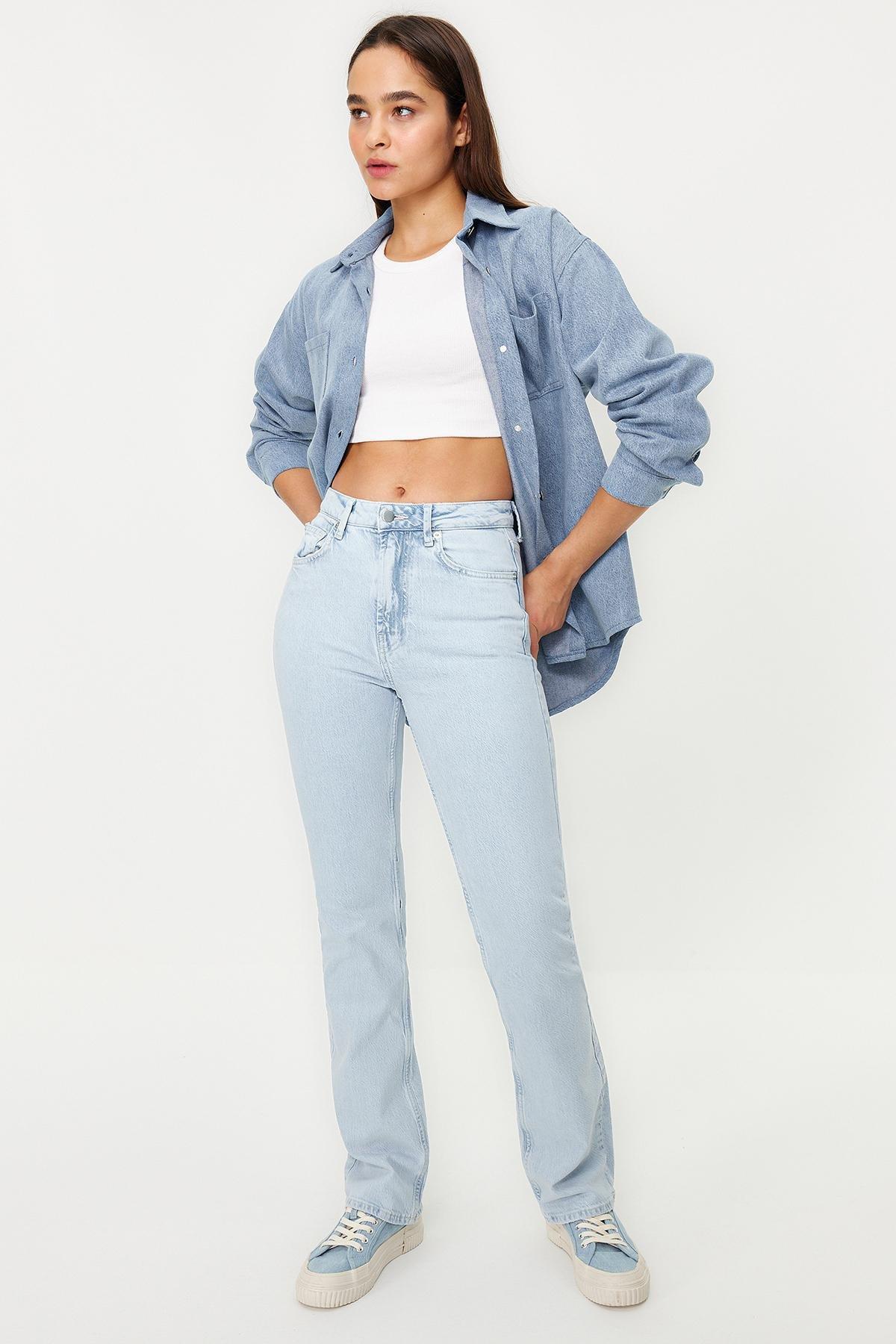 Ice Blue High Waist Straight Jeans TWOSS24JE00092, , large image number 2