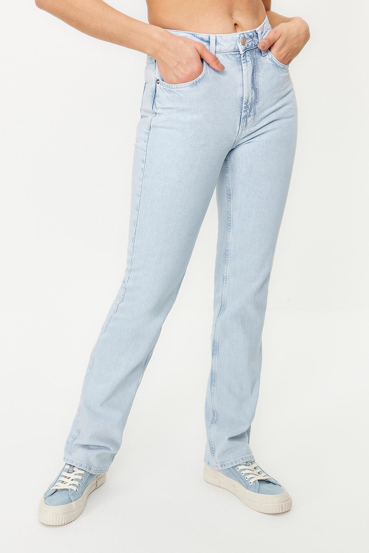 Ice Blue High Waist Straight Jeans TWOSS24JE00092, , large image number 3