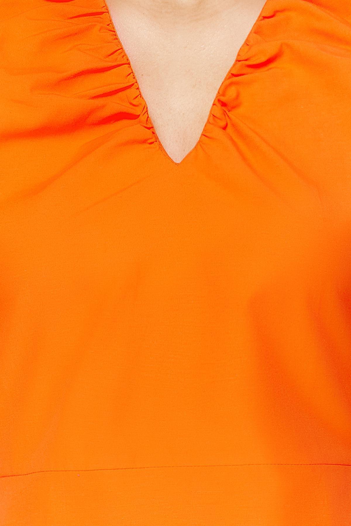 Orange Woven Poplin V-Neck Gathered Dress, , large image number 4