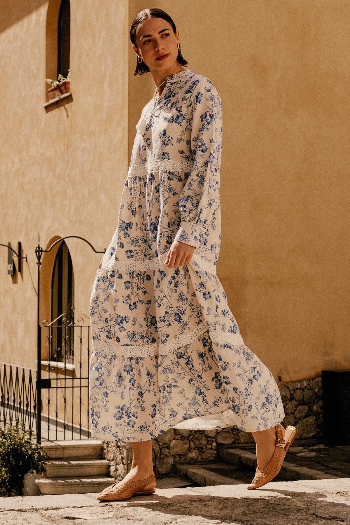 Multicolour Linen Floral Woven Dress, , large image number 1