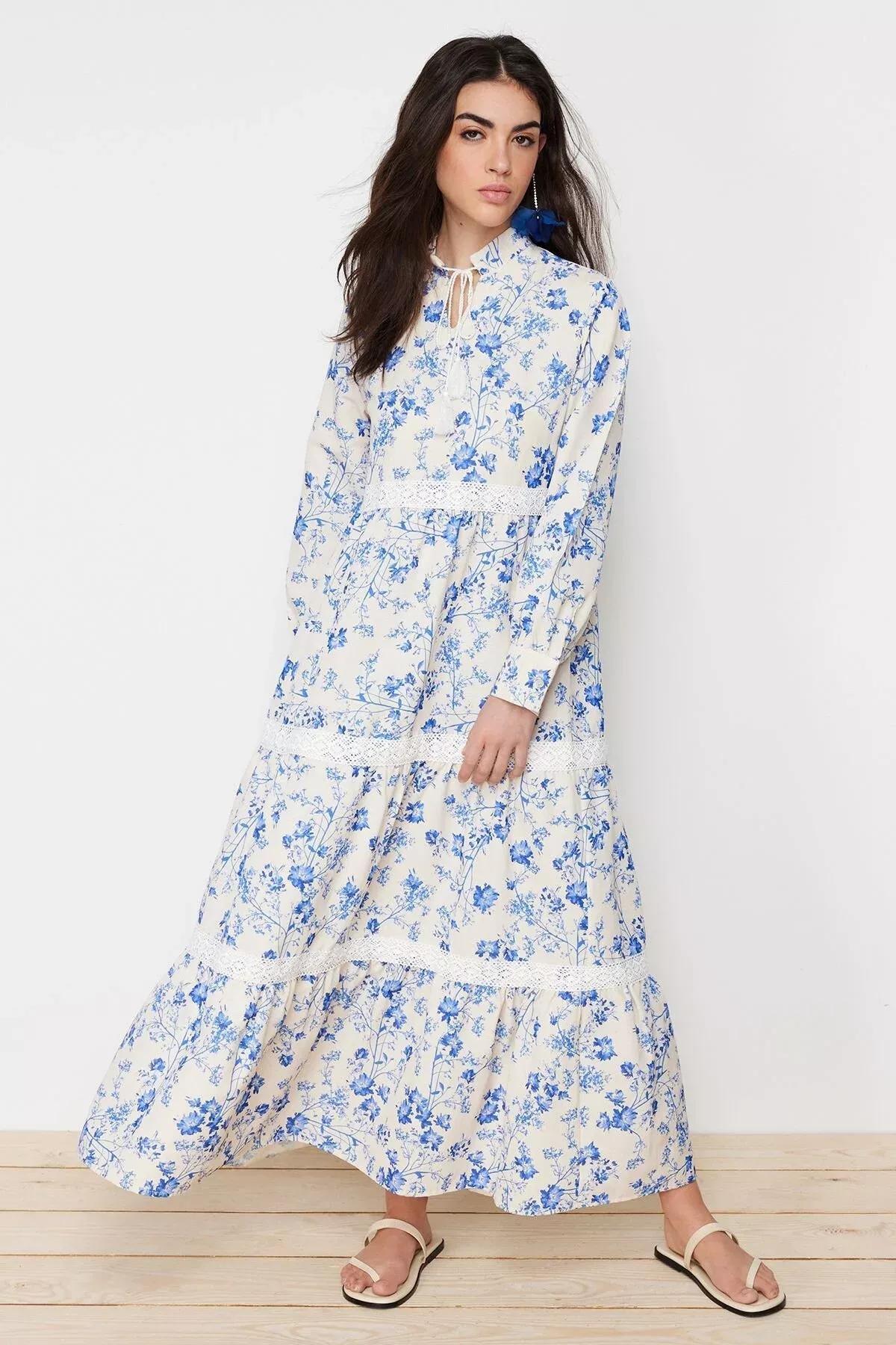 Multicolour Linen Floral Woven Dress, Beige, large image number 2