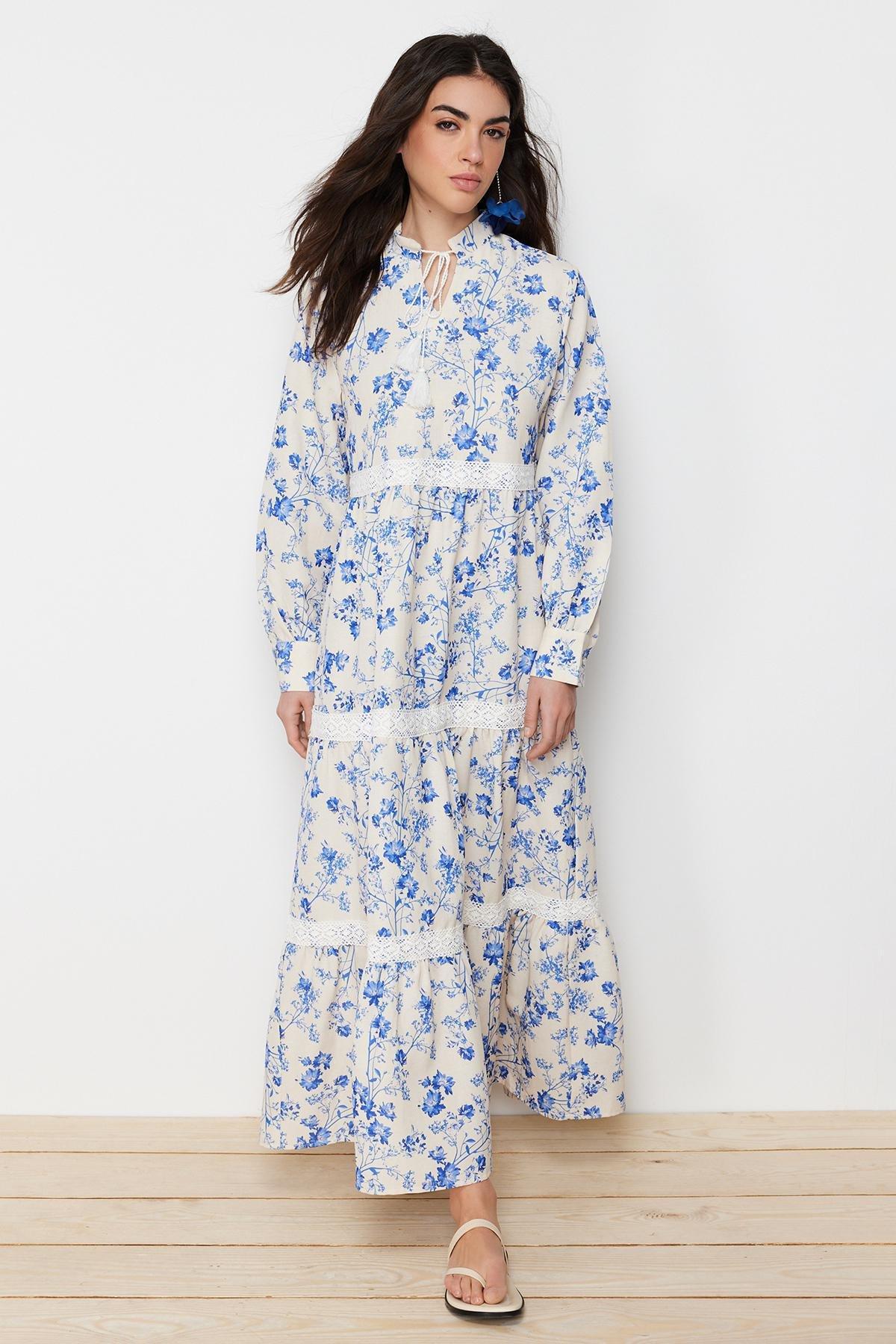 Multicolour Linen Floral Woven Dress, , large image number 3
