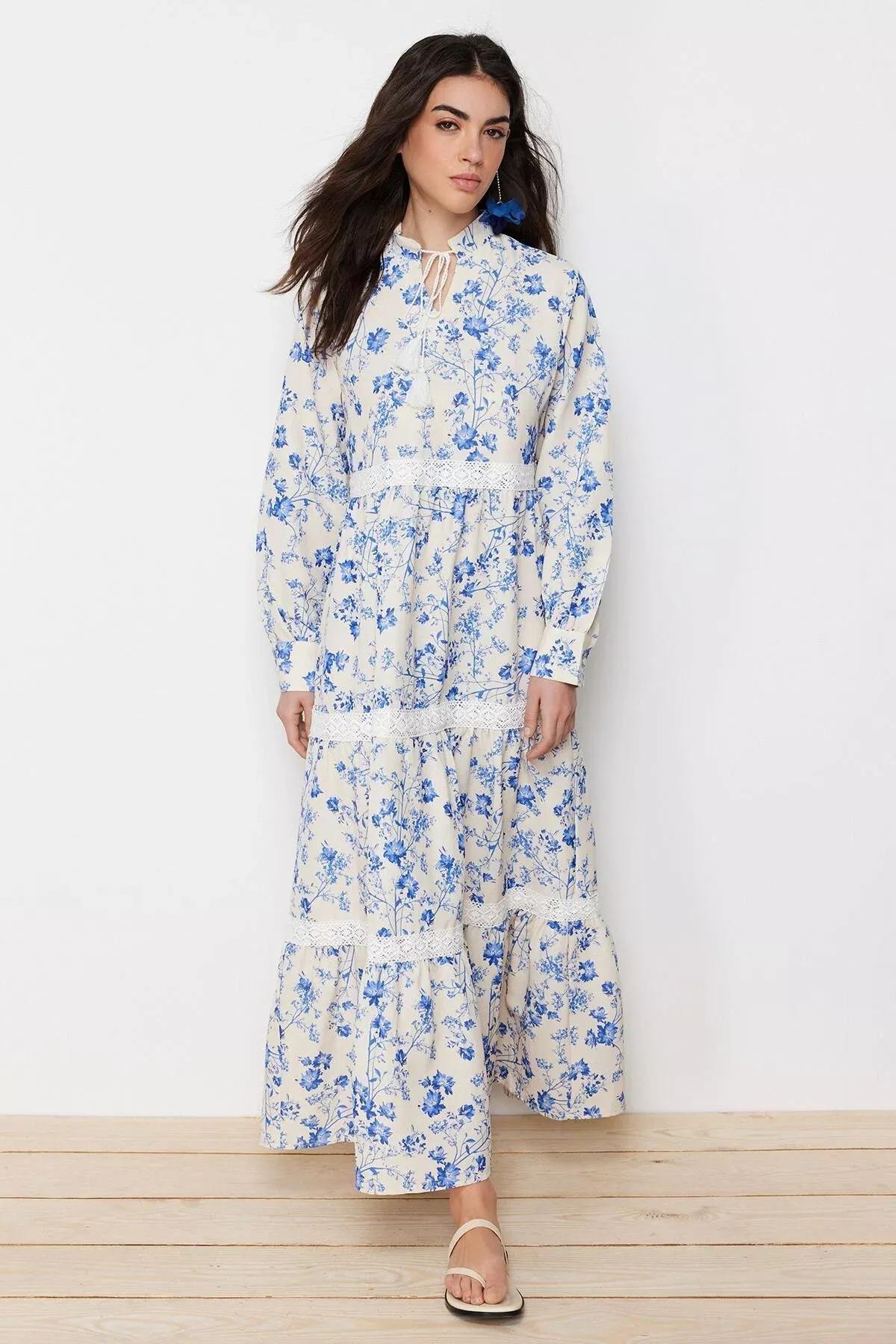 Multicolour Linen Floral Woven Dress, Beige, large image number 3