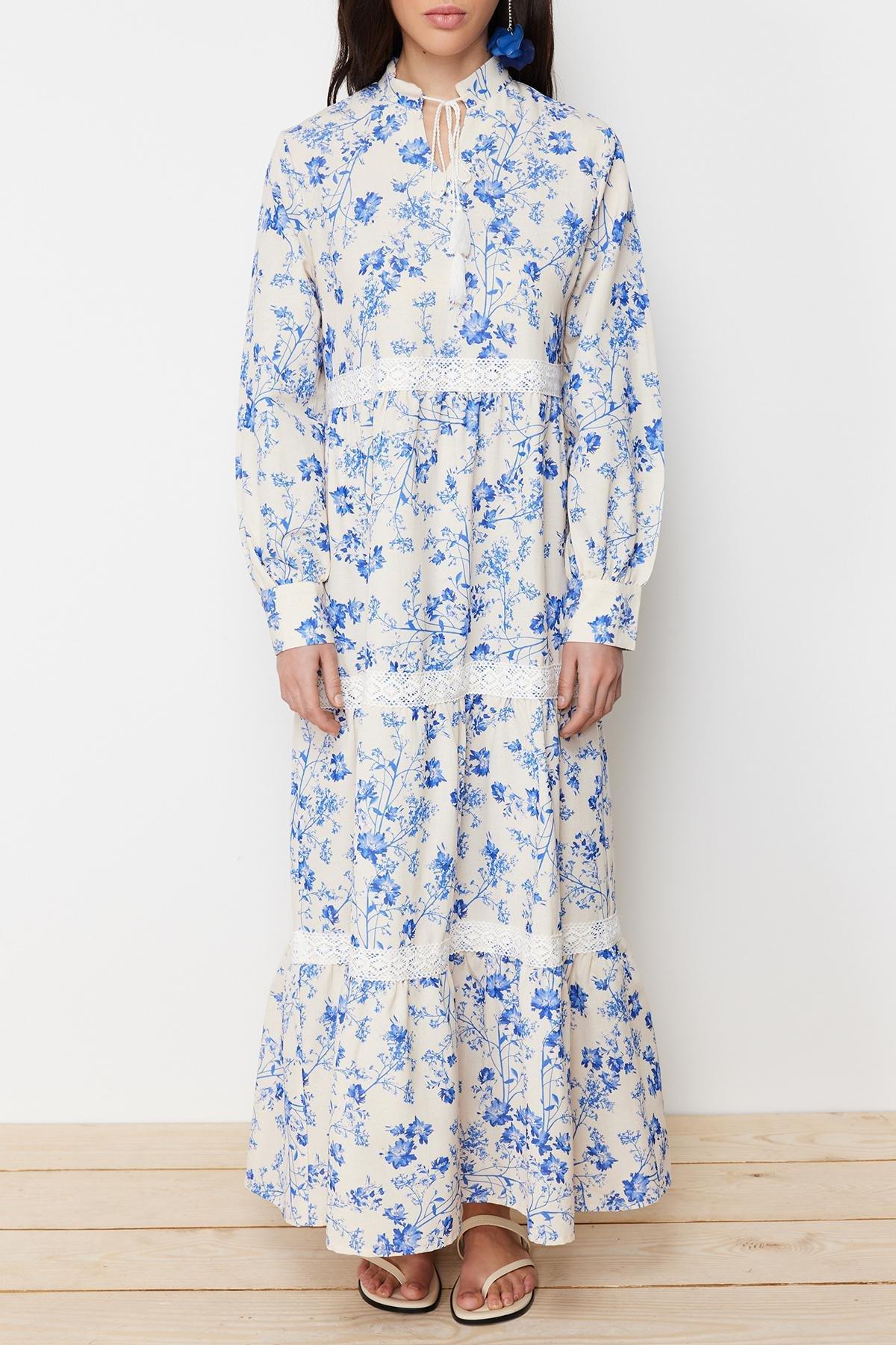 Multicolour Linen Floral Woven Dress, , large image number 4
