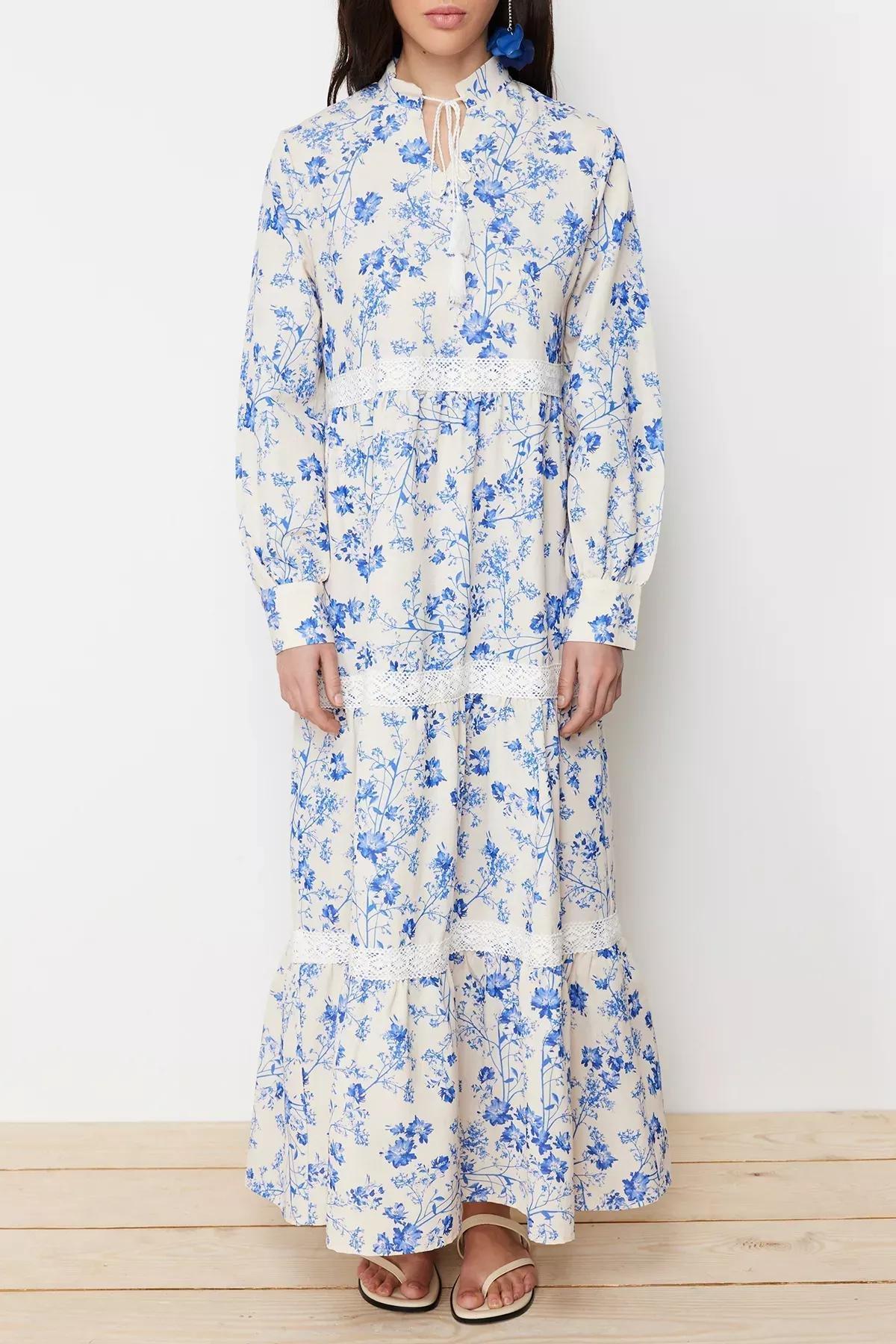 Multicolour Linen Floral Woven Dress, Beige, large image number 4