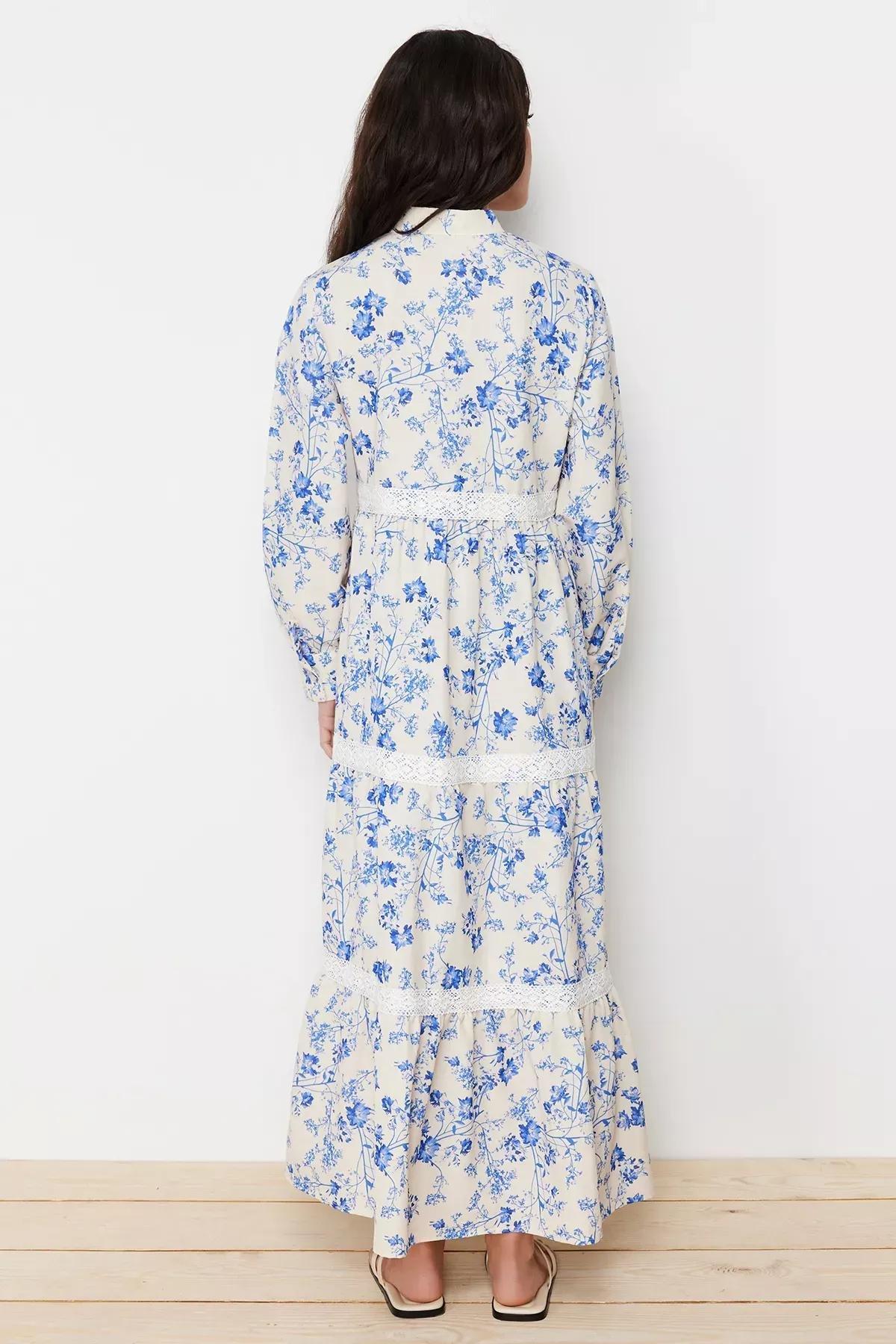 Multicolour Linen Floral Woven Dress, Beige, large image number 5