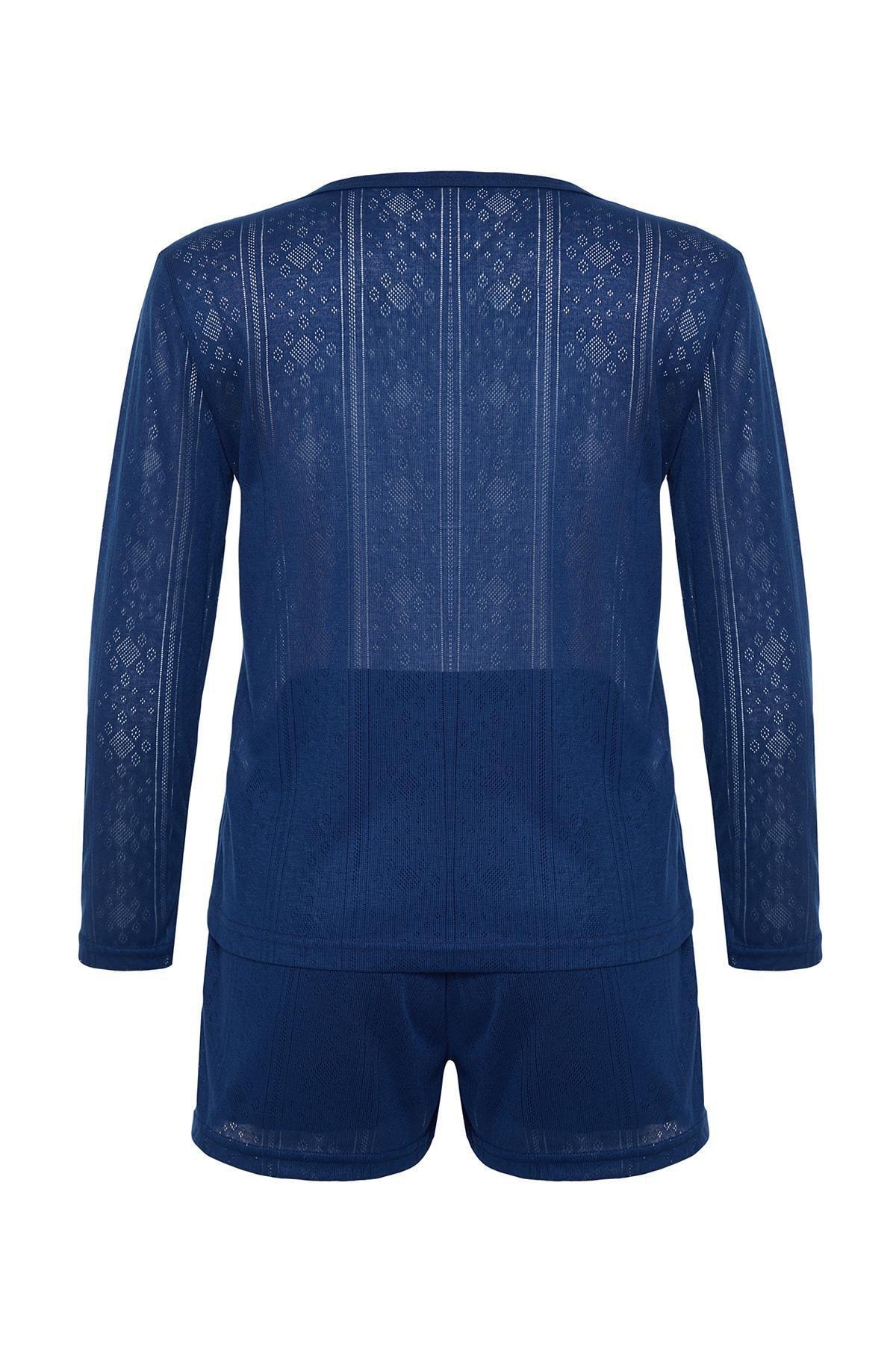Trendyol - Navy Pointel Knitted Pajamas Set