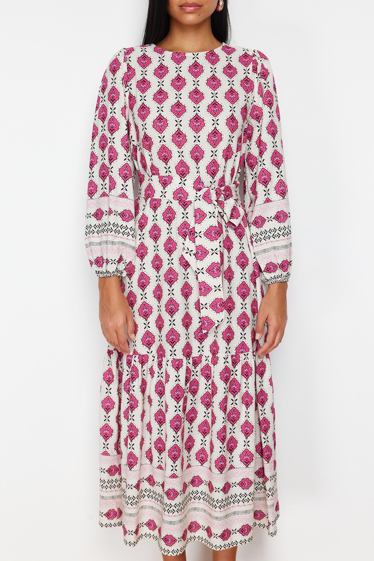 Fuchsia Ethnic Patterned Linen Look Woven Dress TCTSS24EB00062, , large image number 3