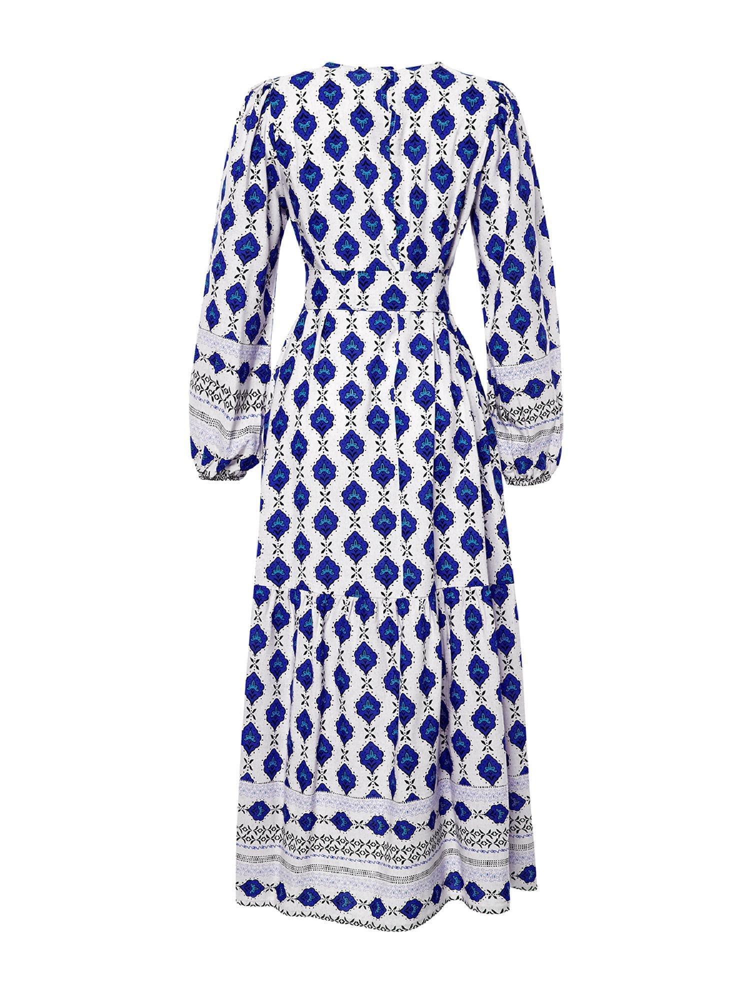 Navy Blue Ethnic Patterned Linen Look Woven Dress TCTSS24EB00062, , large image number 11