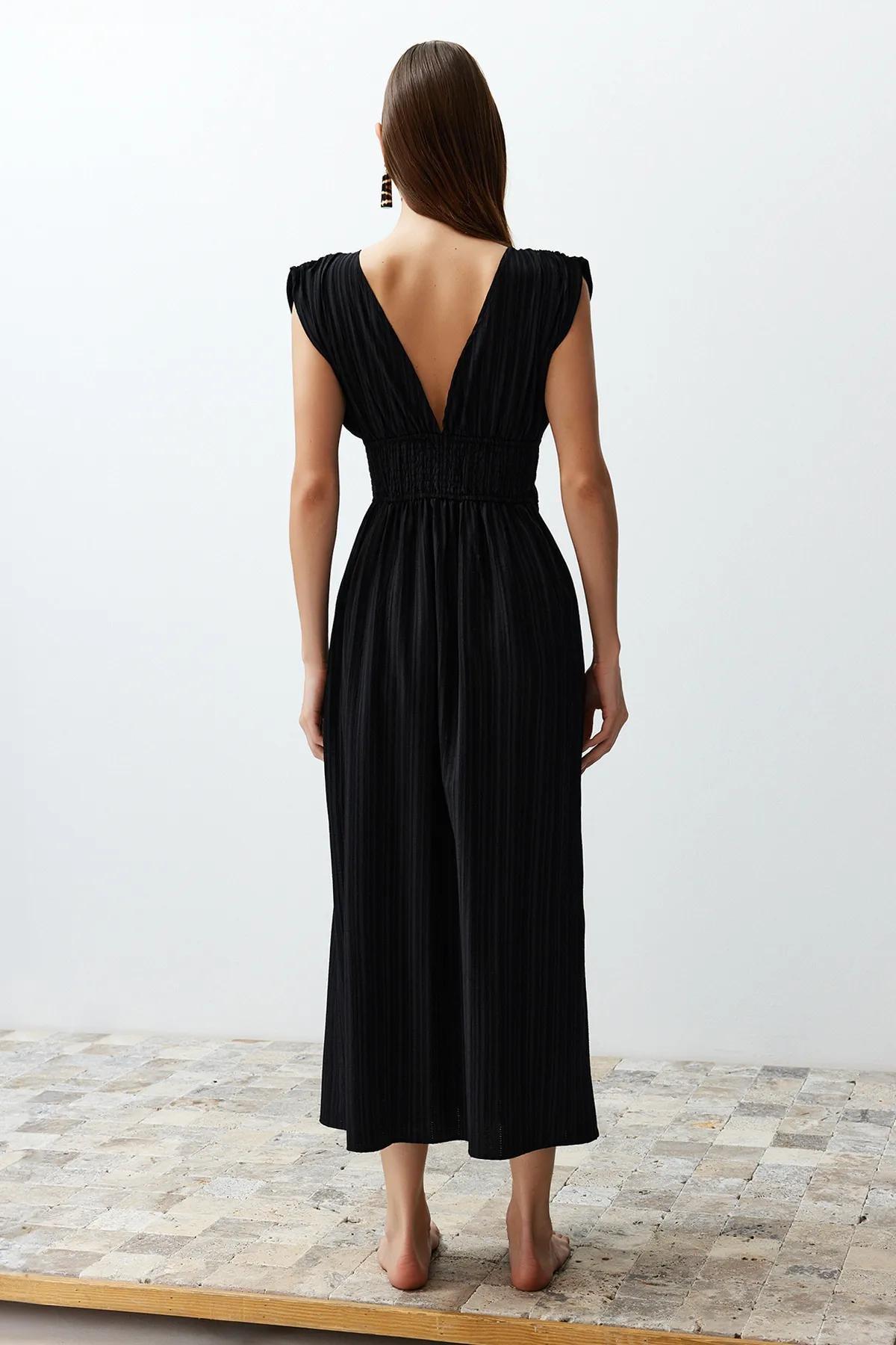 Black Maxi Woven Slit Beach Dress TBESS24EL00063, C101_2094, large image number 4
