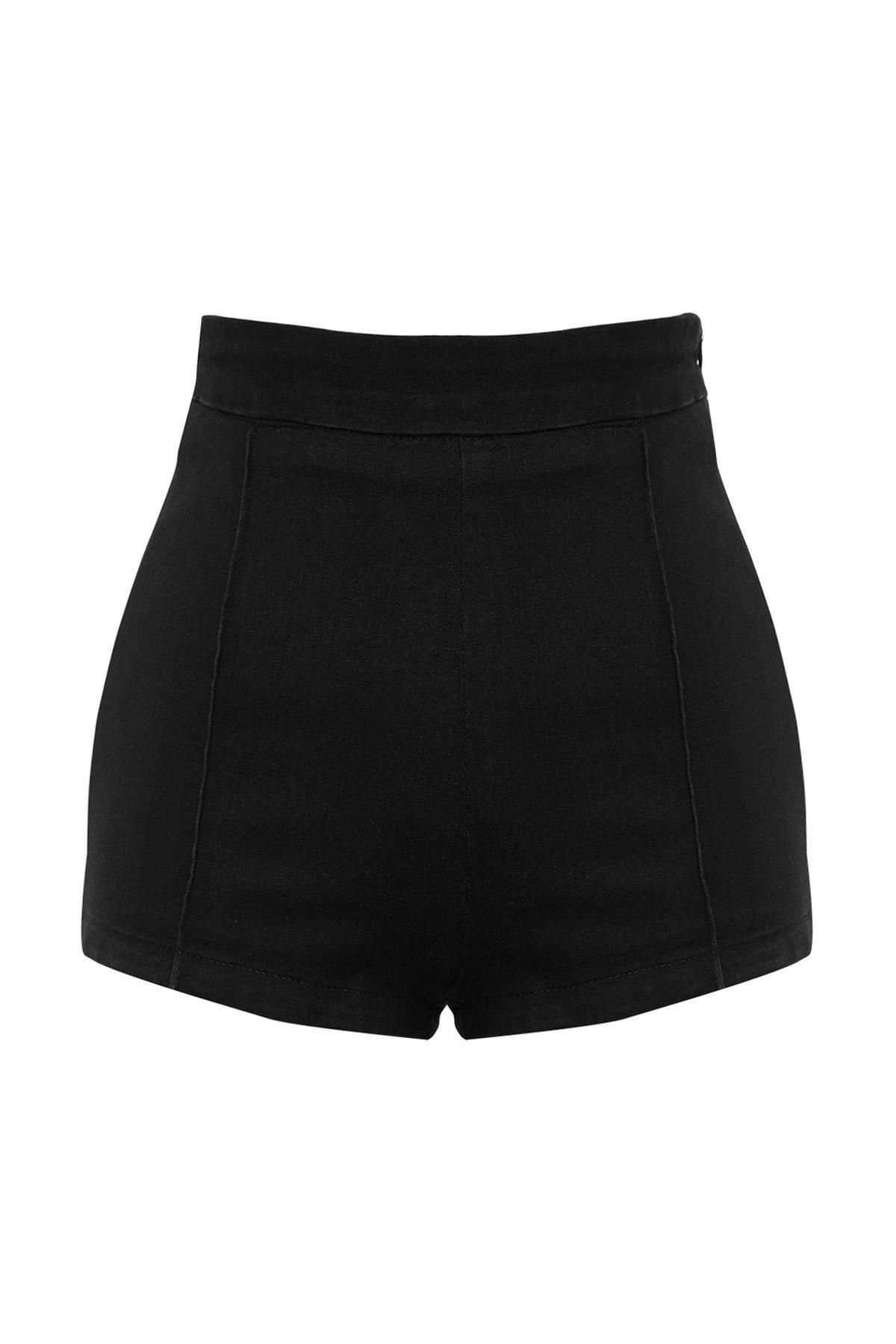 Black Fitted Denim Bermuda Shorts, , large image number 5
