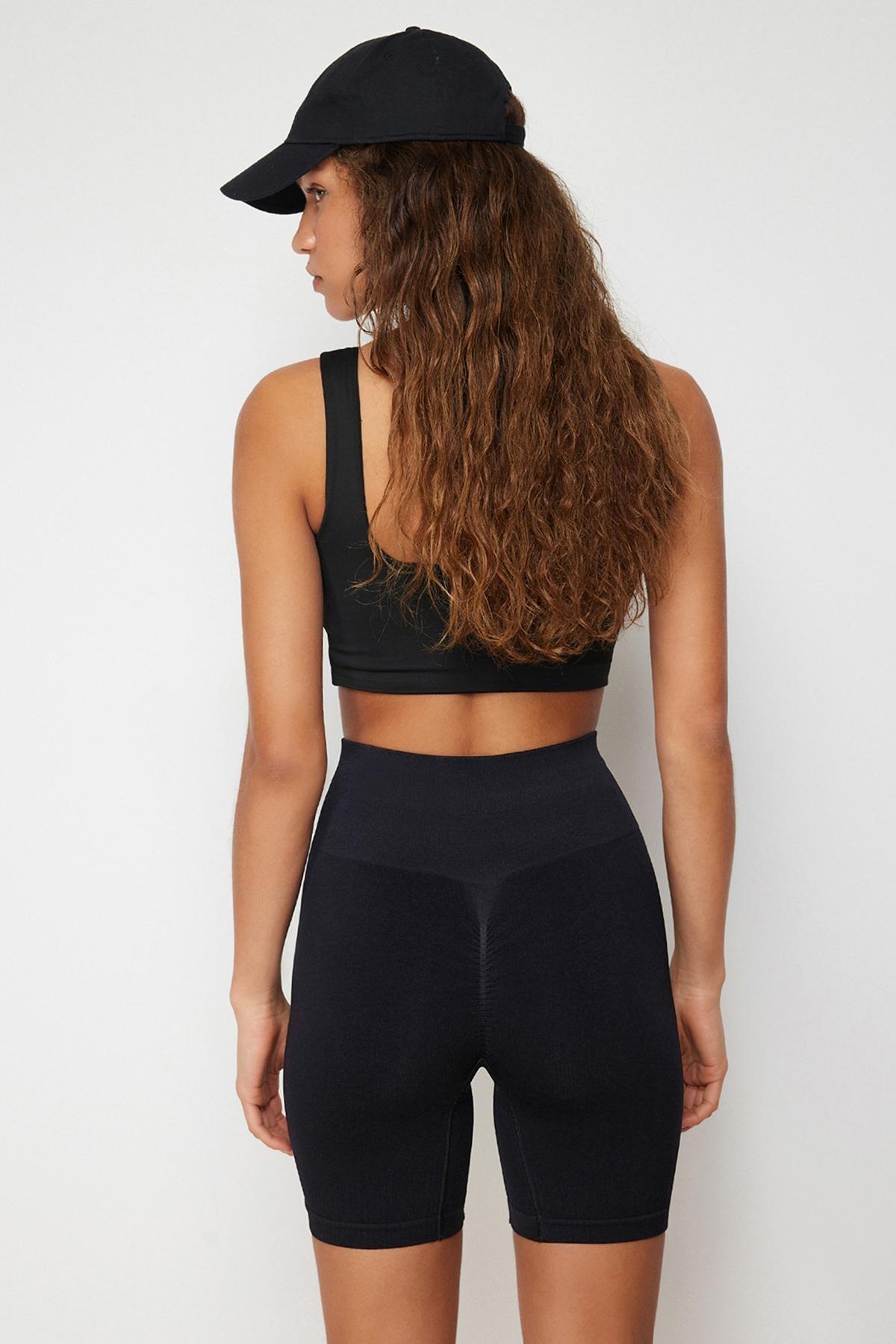 Black Seamless Push Up Gathered Short Tights, , large image number 5