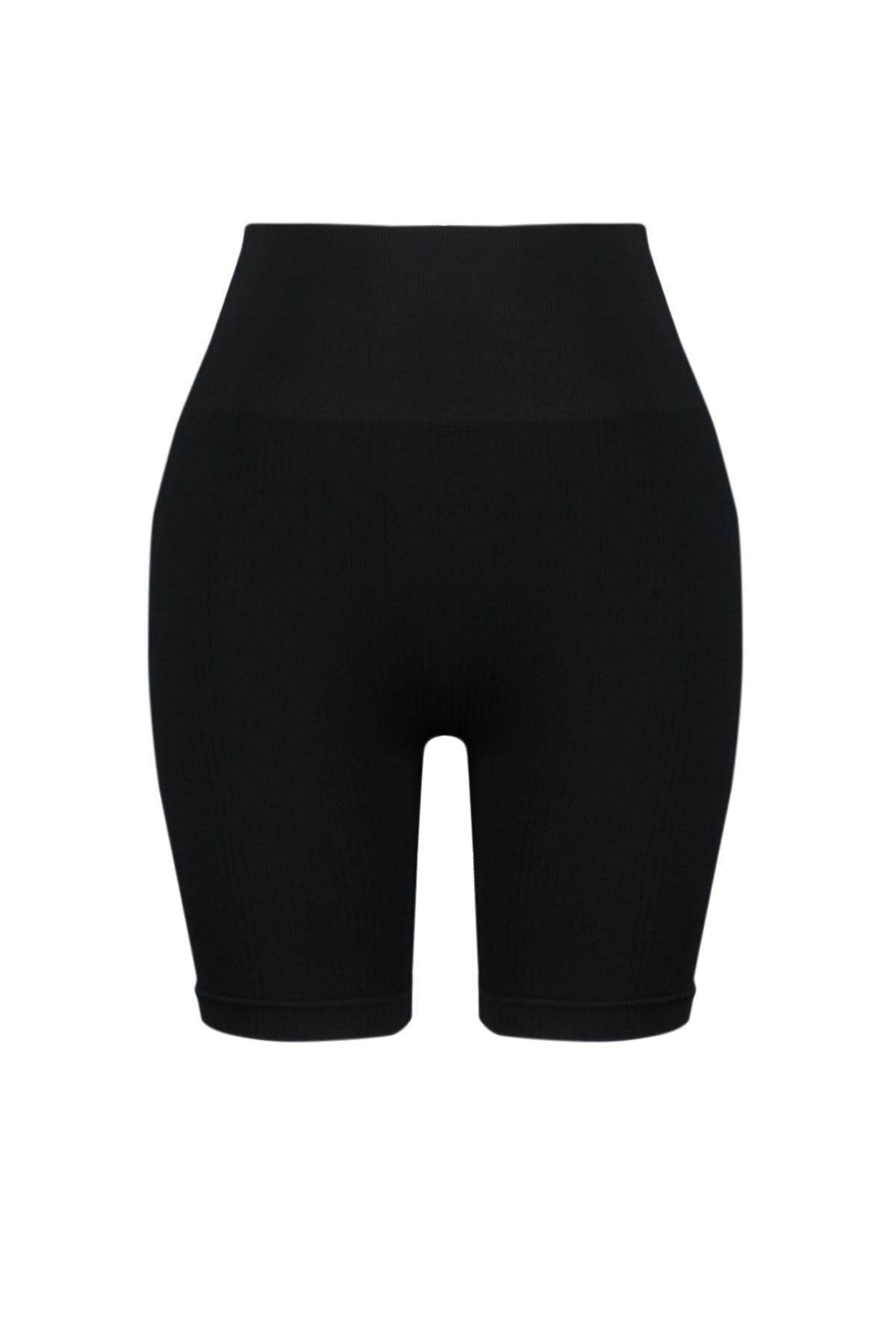 Black Seamless Push Up Gathered Short Tights, , large image number 6