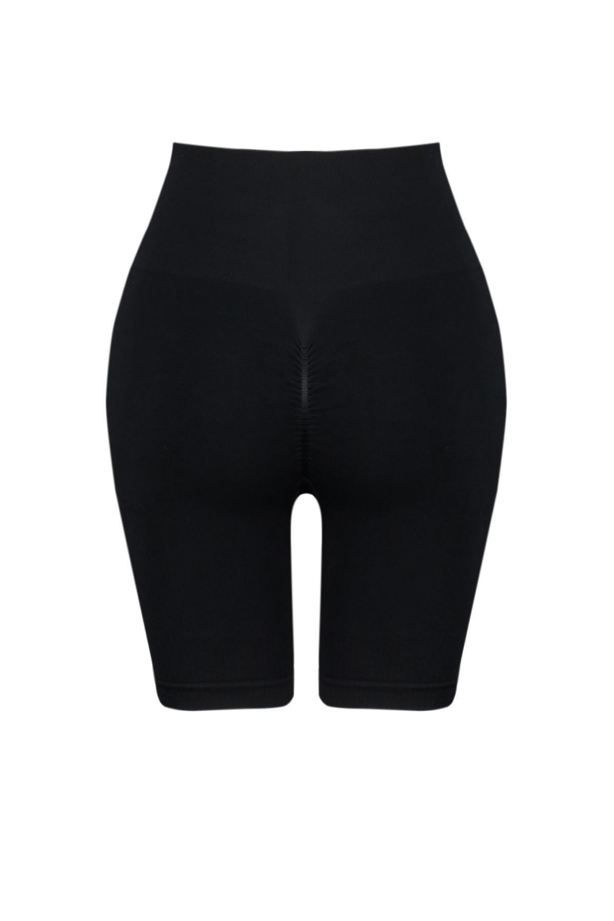 Black Seamless Push Up Gathered Short Tights, , large image number 7