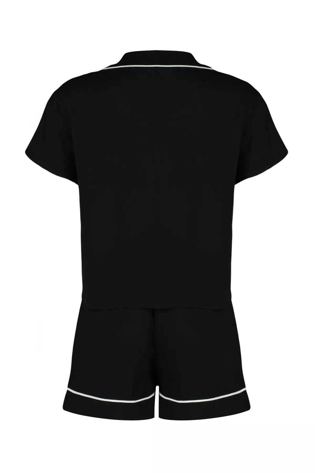 Black Piping Detailed Viscose Woven Pajama Set, , large image number 5