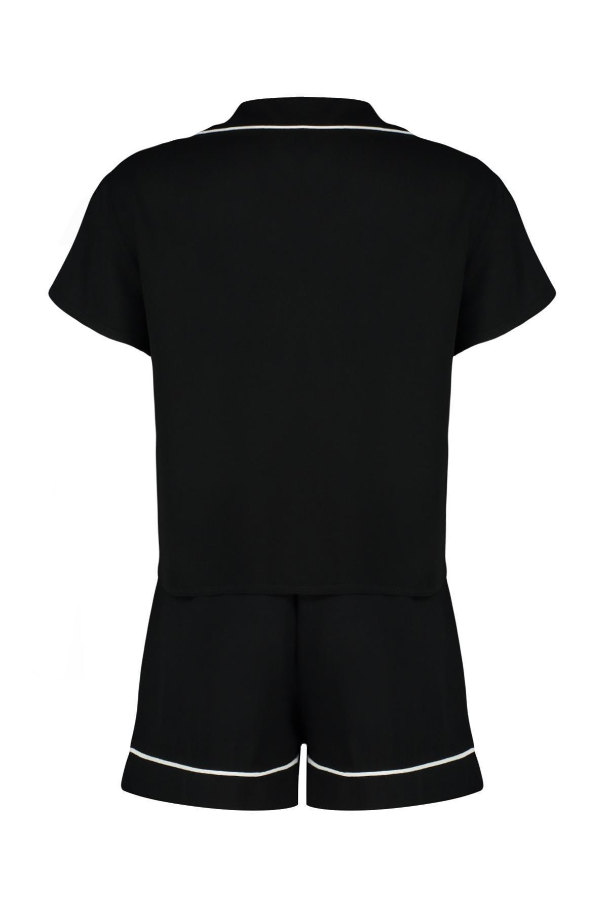 Black Piping Detailed Viscose Woven Pajama Set, , large image number 5