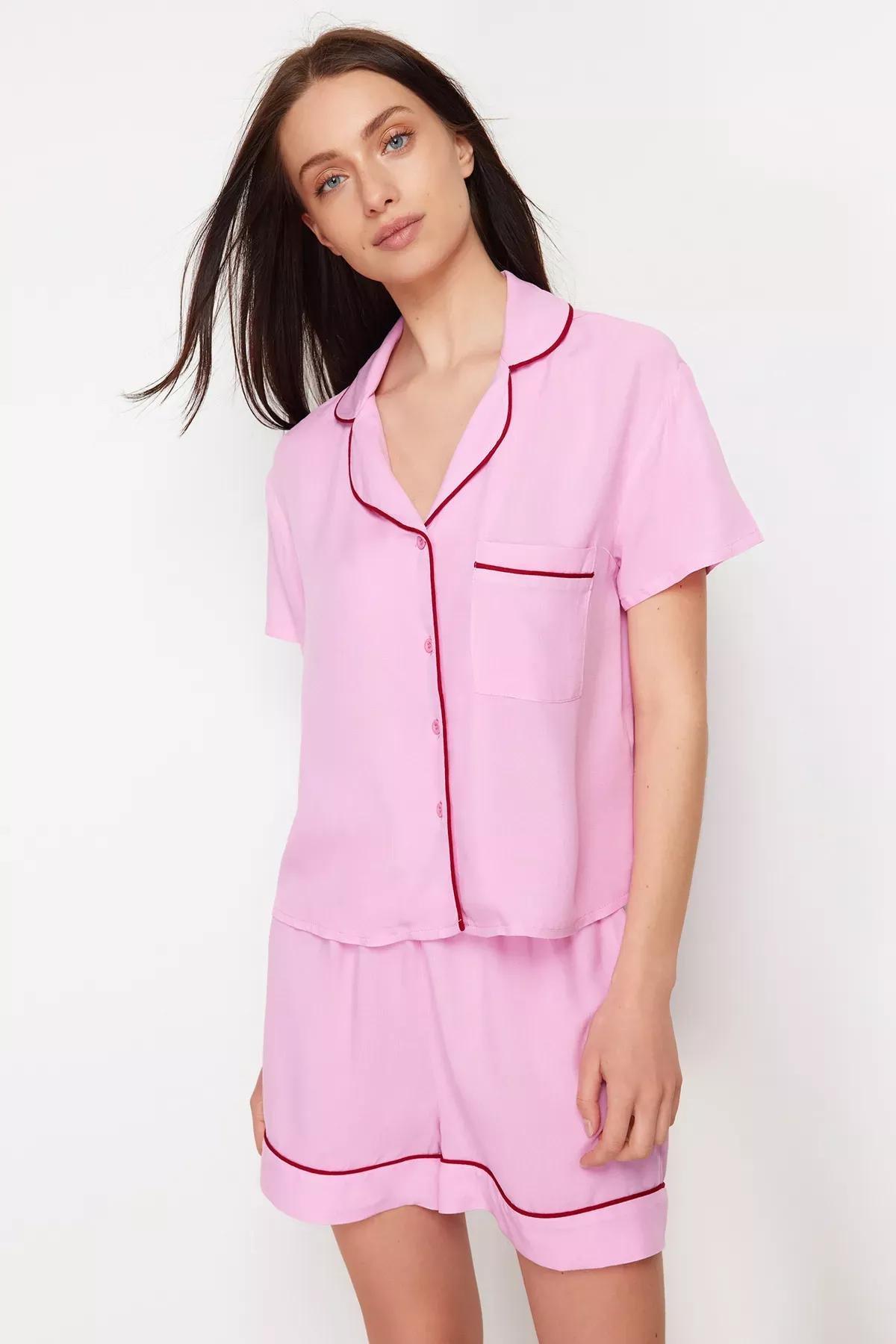 Pink Short Sleeve Pyjama Set, Pink, large image number 1