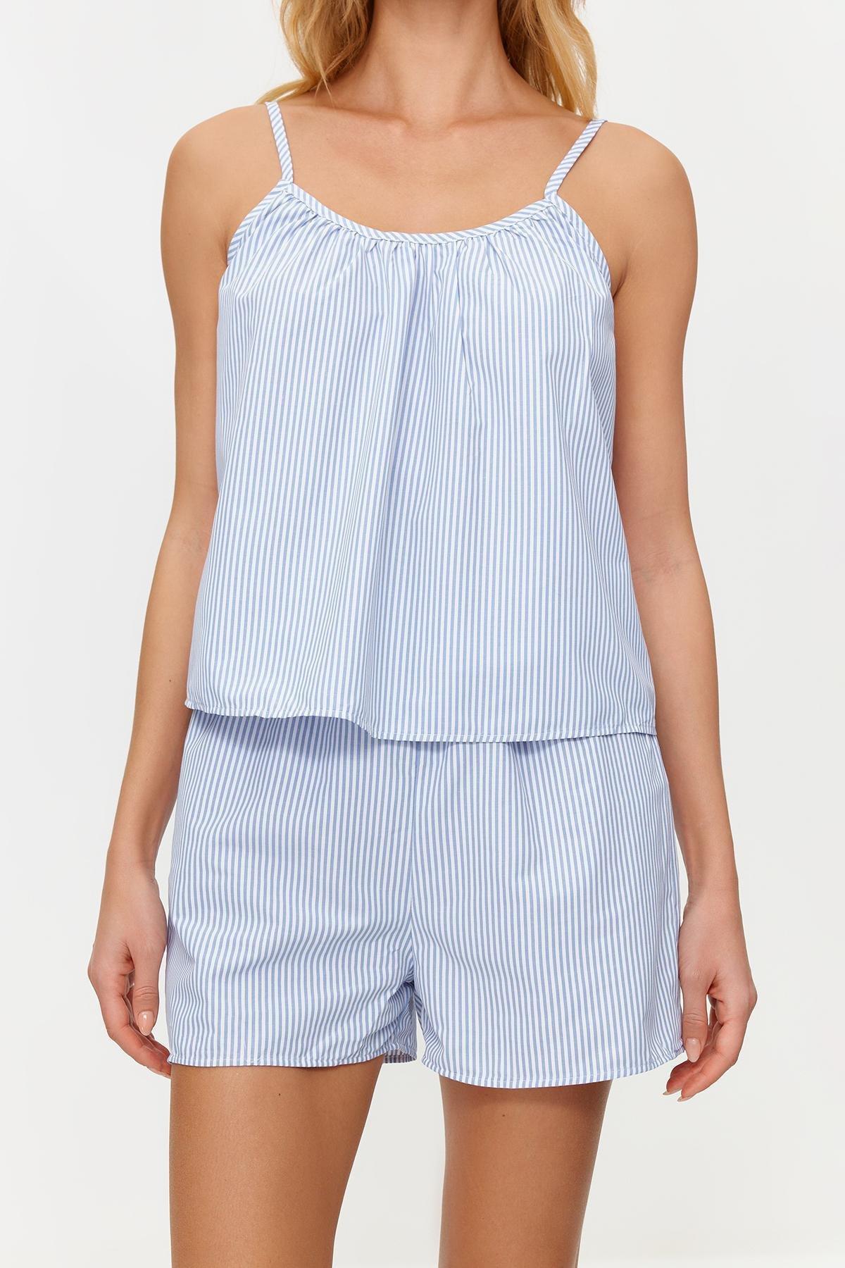 Blue Striped Woven Pyjamas Set, , large image number 3
