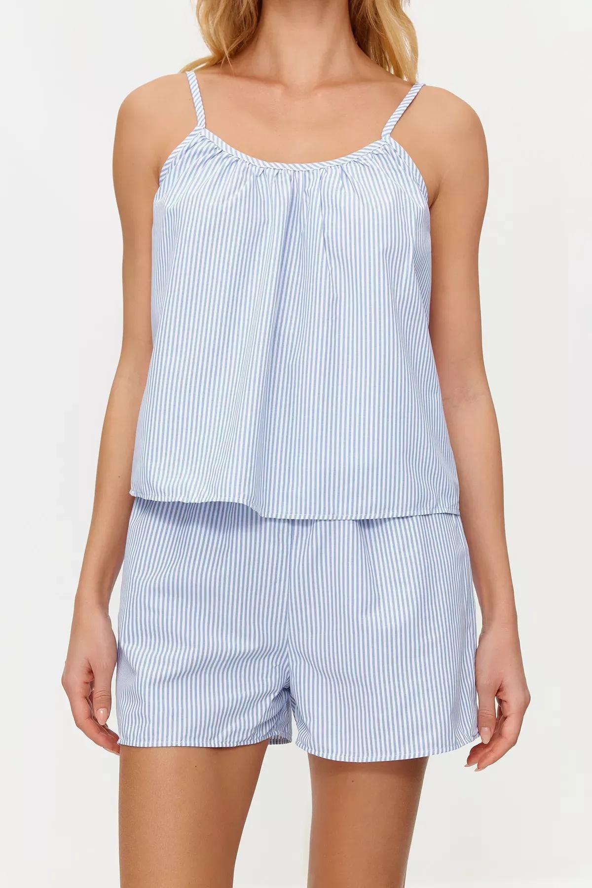 Blue Striped Woven Pyjamas Set, Blue, large image number 3