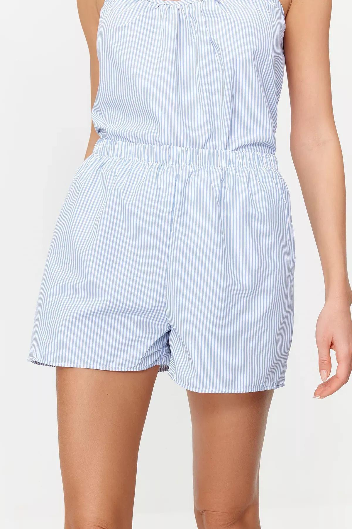 Blue Striped Woven Pyjamas Set, Blue, large image number 4