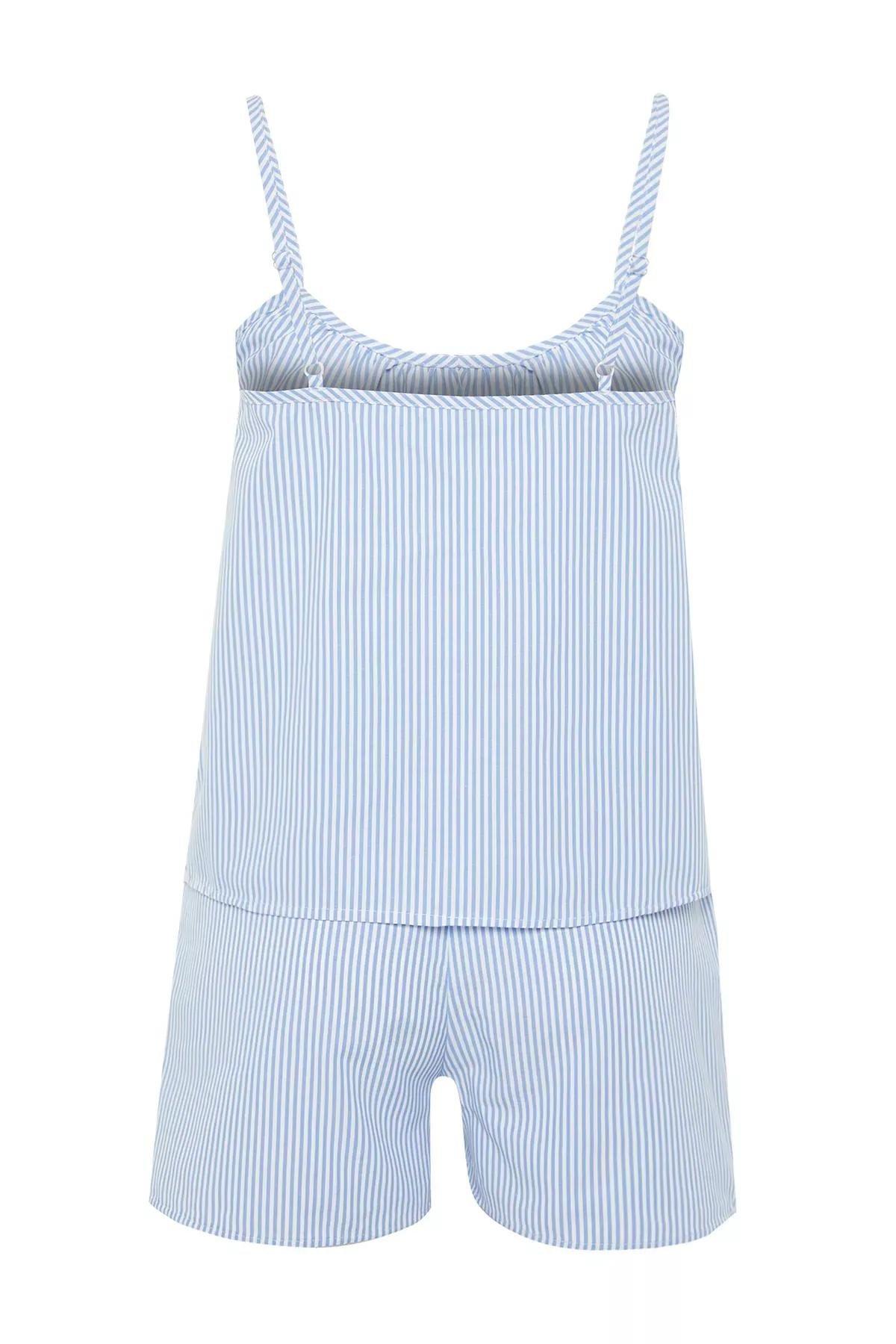 Blue Striped Woven Pyjamas Set, Blue, large image number 6