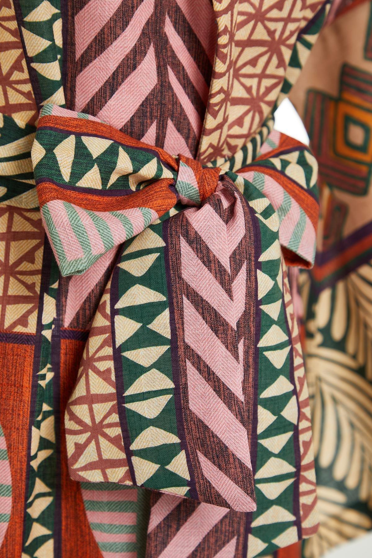 Multicolour Patterned Midi Woven Kimono, , large image number 5
