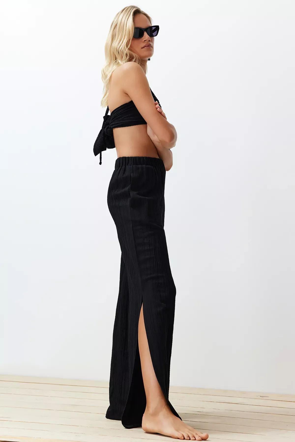 Black Woven Linen Blend Co-Ord Set, C101_2094, large image number 2