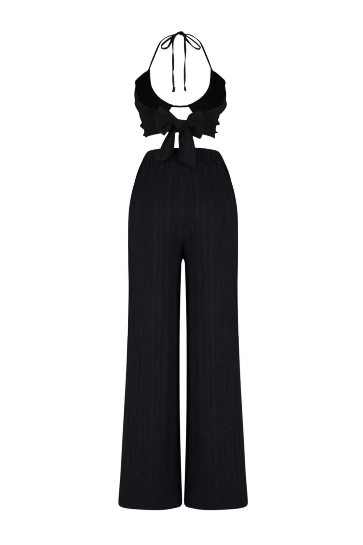 Black Woven Linen Blend Co-Ord Set, C101_2094, large image number 7