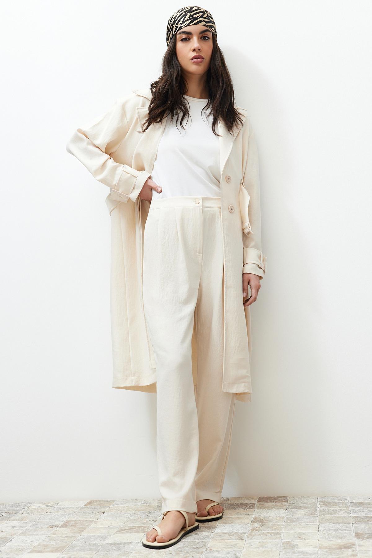 طقم متناسق من كيمونو بتصميم معطف ترنش، بيج, STONE, large image number 1