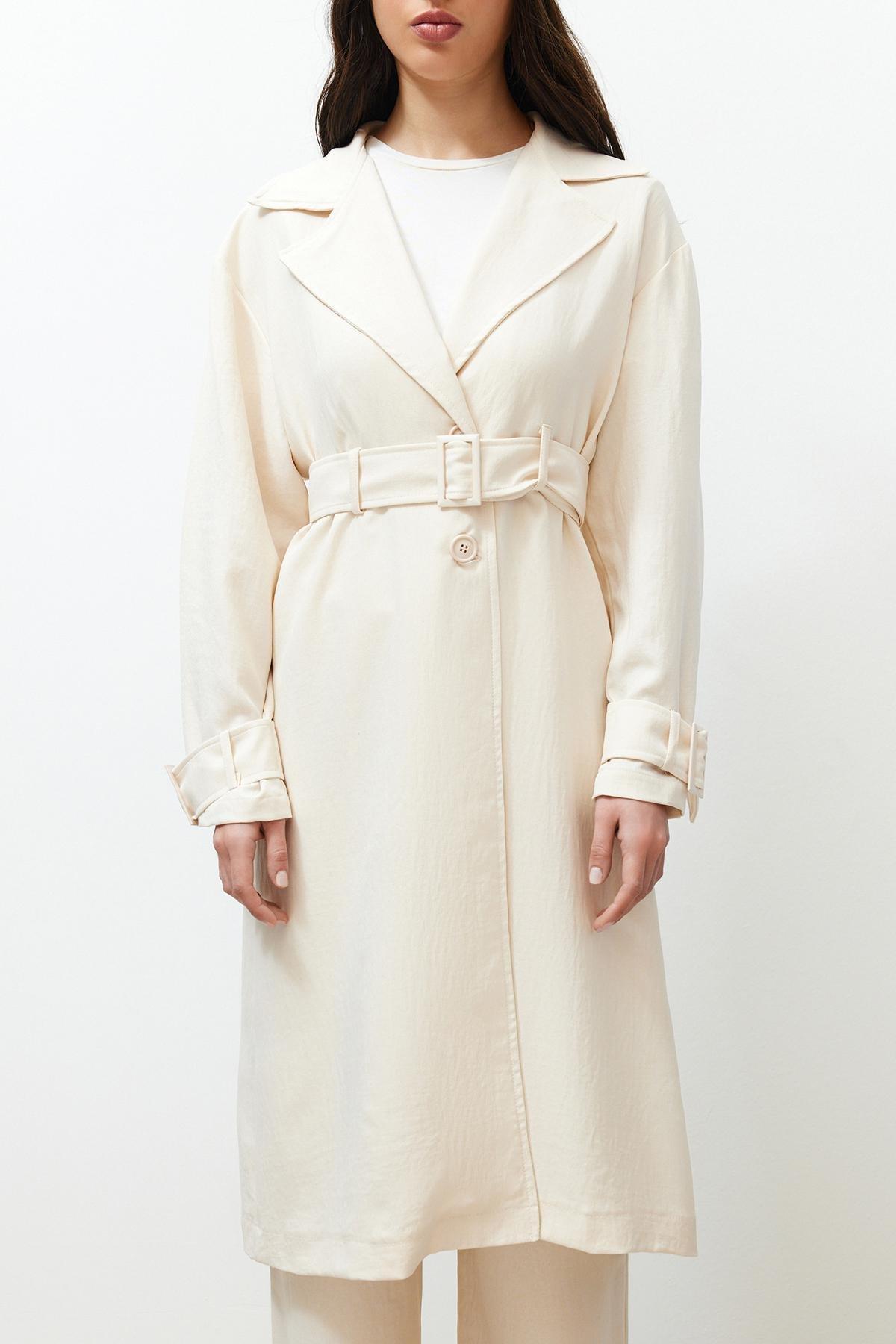 طقم متناسق من كيمونو بتصميم معطف ترنش، بيج, STONE, large image number 3