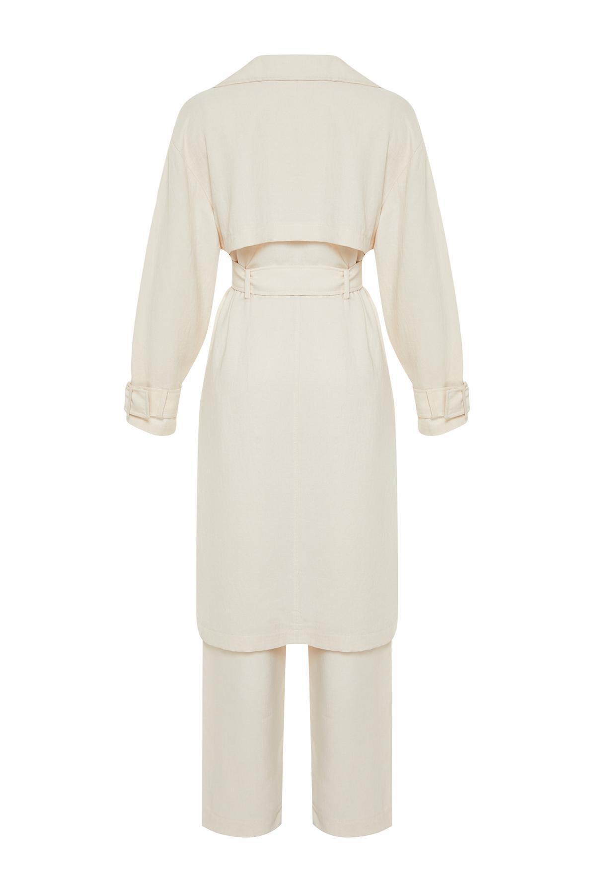 طقم متناسق من كيمونو بتصميم معطف ترنش، بيج, STONE, large image number 7