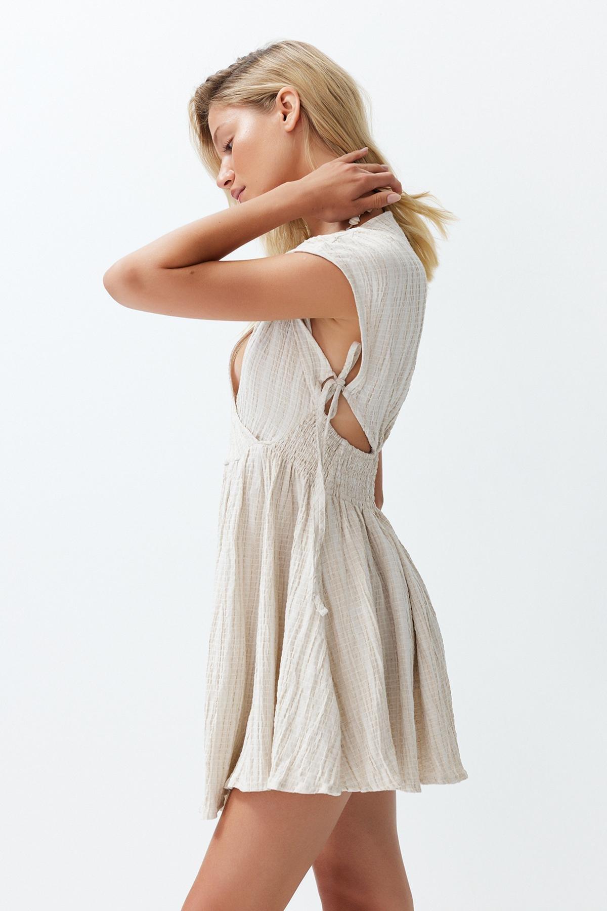 Ecru Blended Mini Dress, , large image number 1