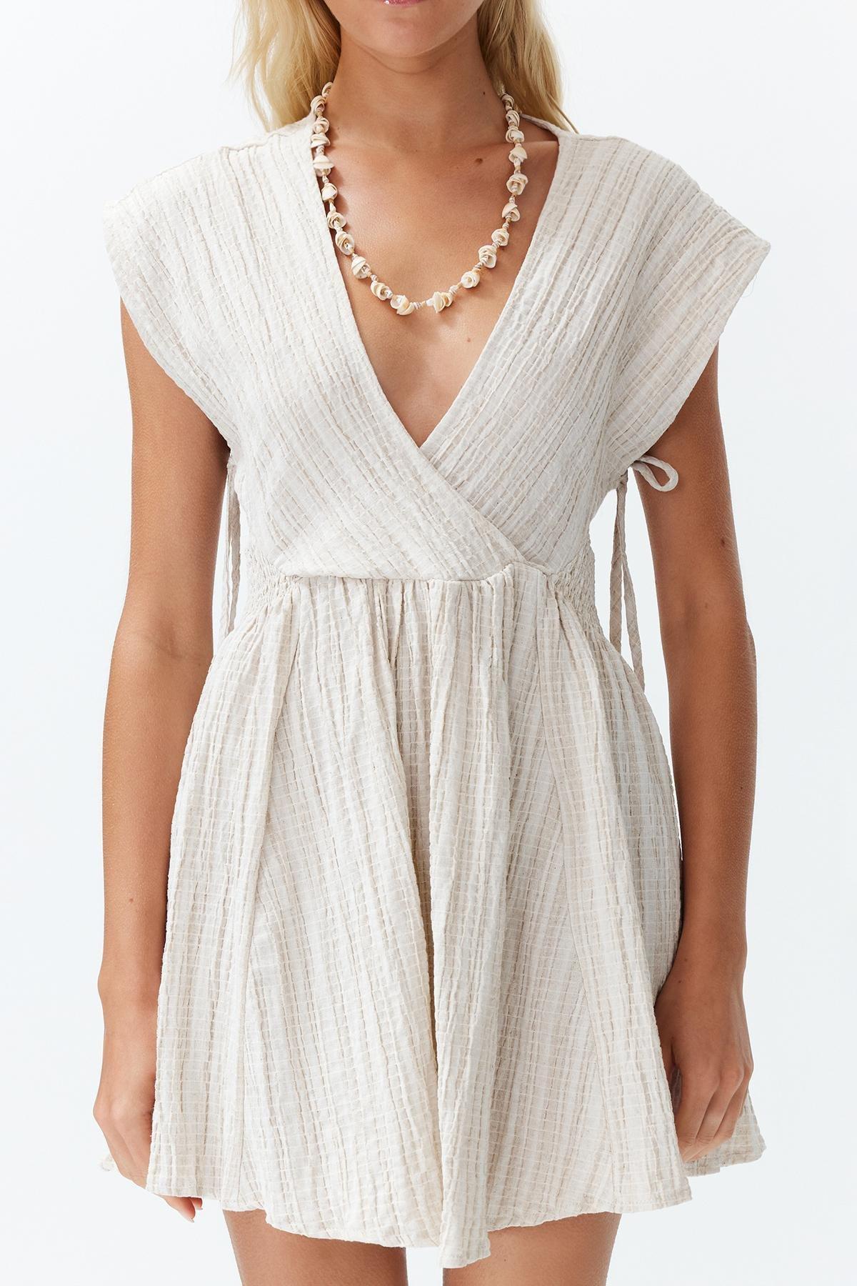 Ecru Blended Mini Dress, , large image number 2