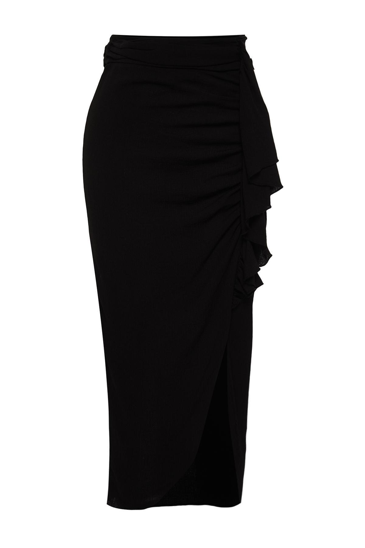 Black Midi Woven Flounce Skirt TBESS24ET00015, single, C101_2094, large image number 4