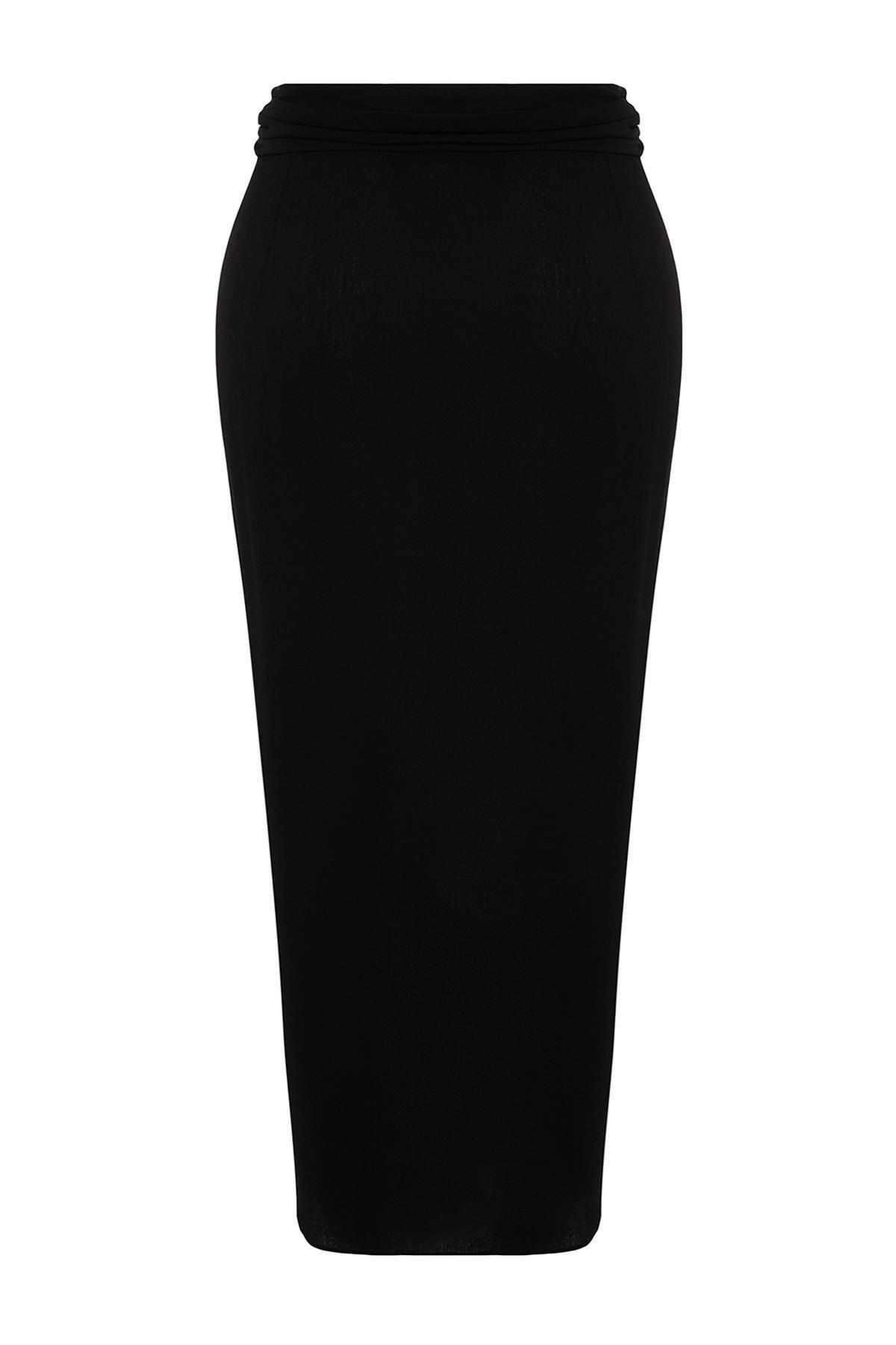 Black Midi Woven Flounce Skirt TBESS24ET00015, single, C101_2094, large image number 5