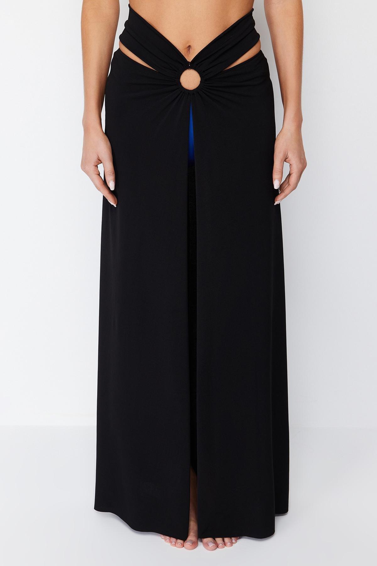 Black Maxi Knitted Cut Out/Windowed Pareo, , large image number 3