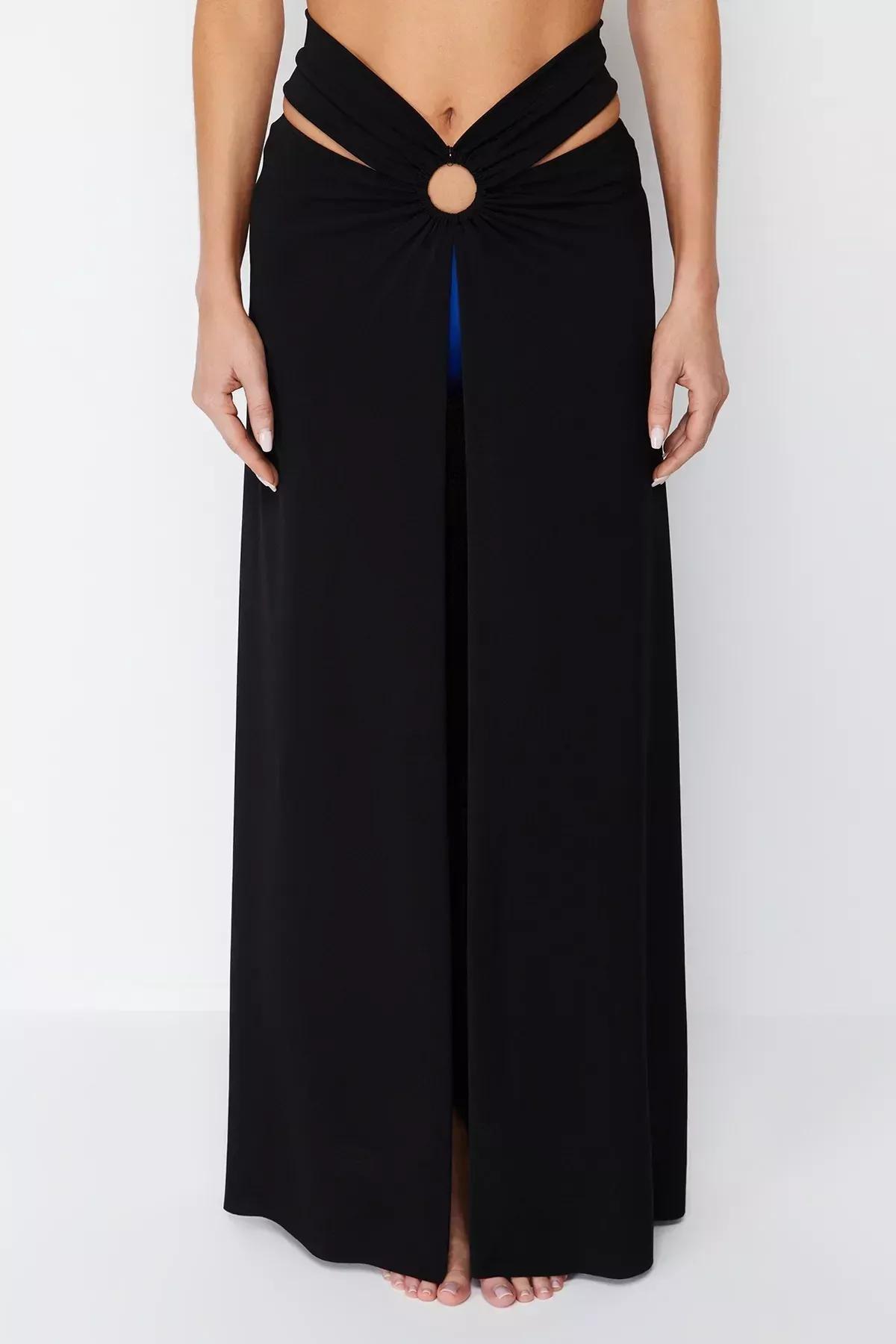 Black Maxi Knitted Cut Out/Windowed Pareo, , large image number 3