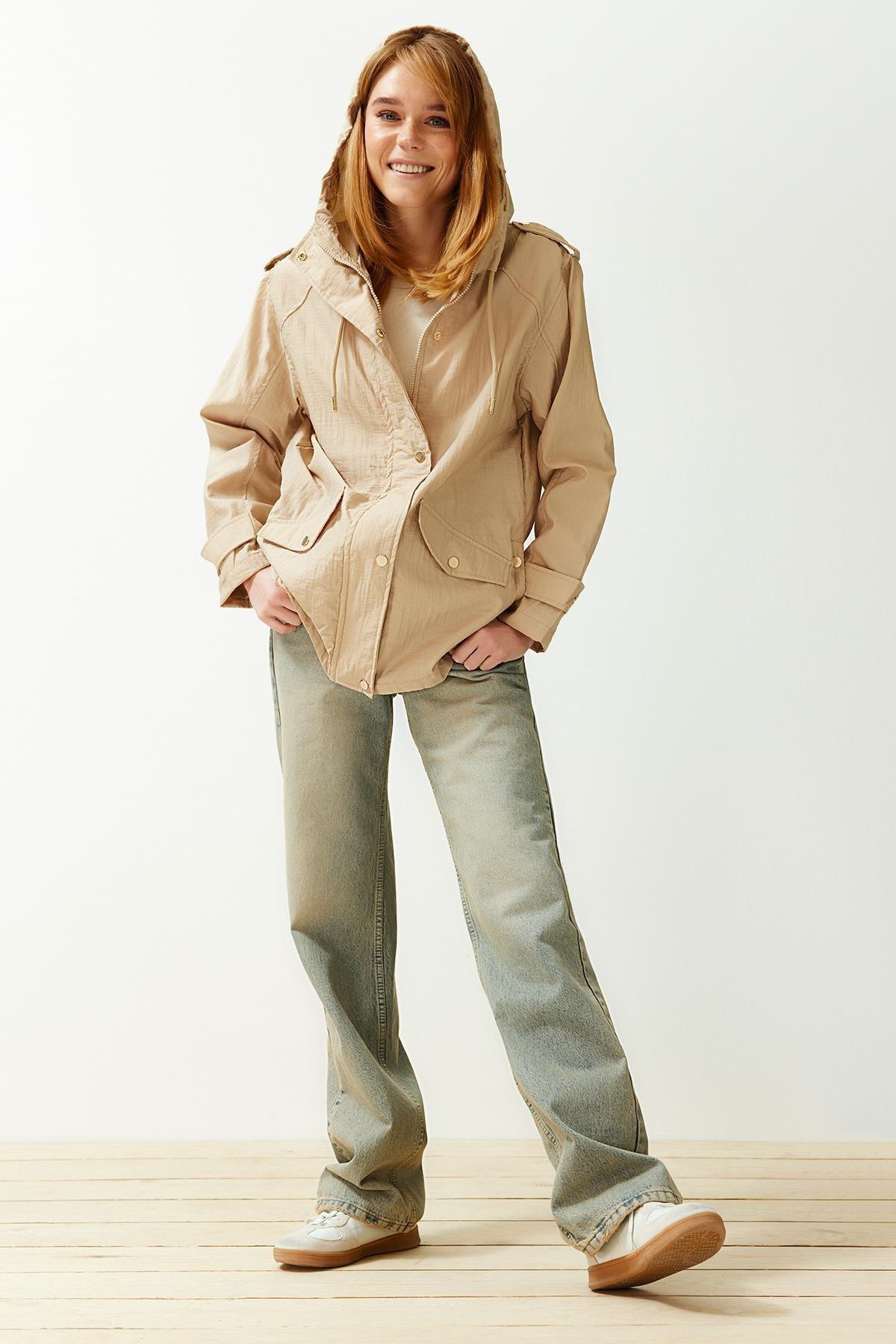 Beige Water Repellent Thin Raincoat, , large image number 0