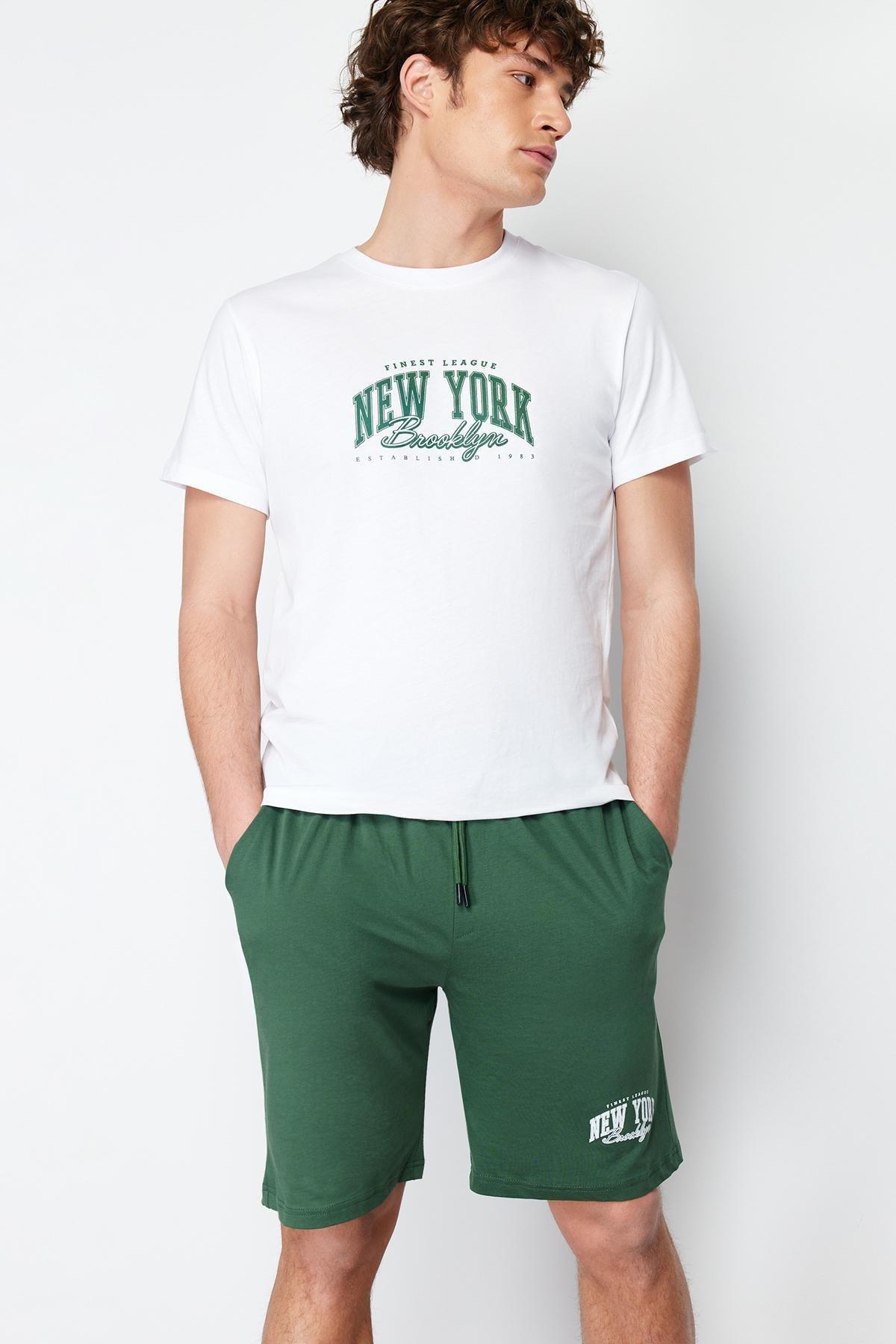 Green Printed Knitted Pyjamas Set, , large image number 1