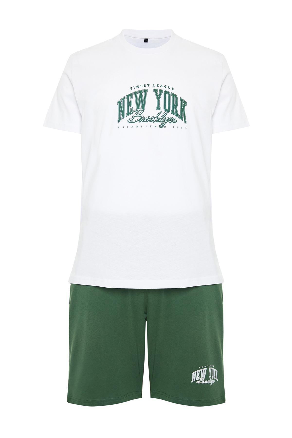 Green Printed Knitted Pyjamas Set, , large image number 5