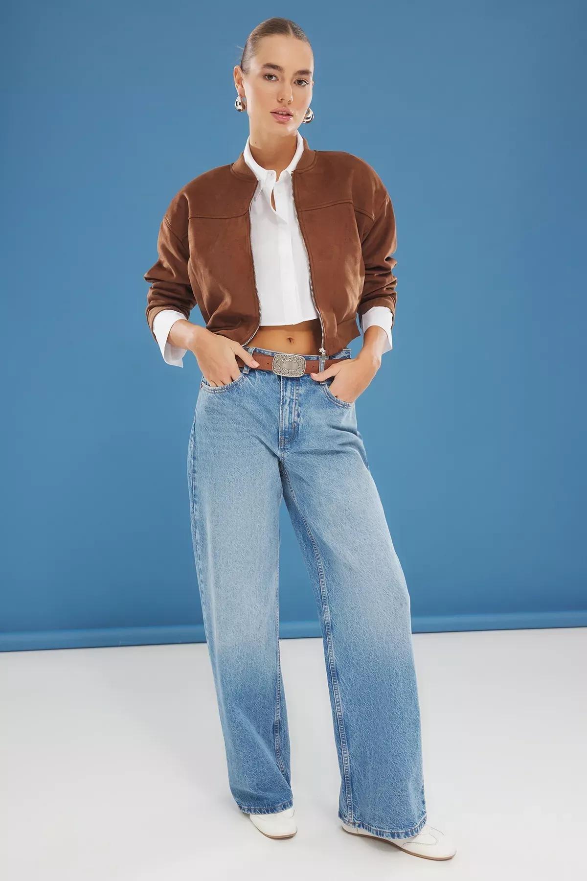 Brown Suede Oversized Bomber Jacket, , large image number 0