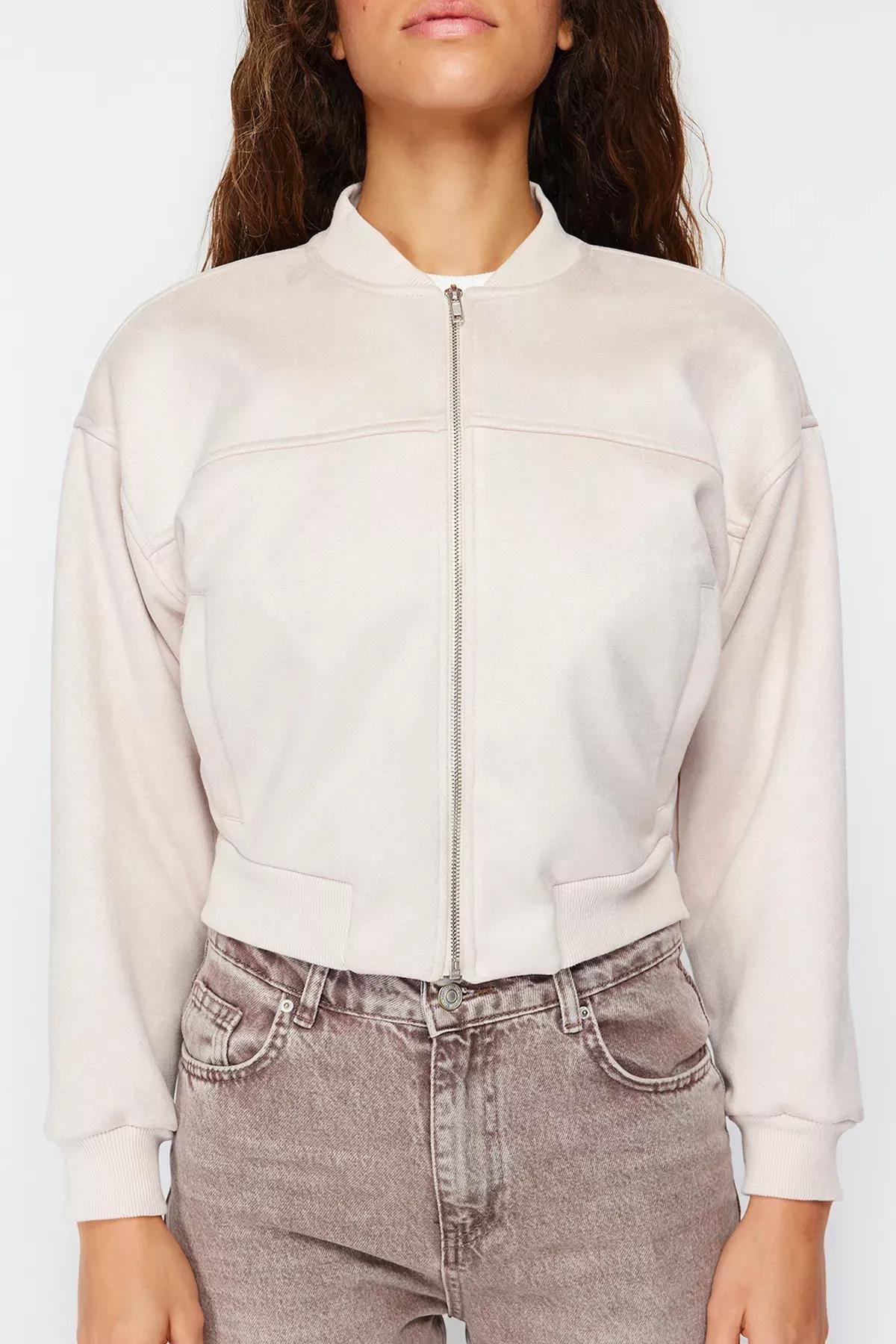 Beige Oversize Bomber Jacket, STONE, large image number 3