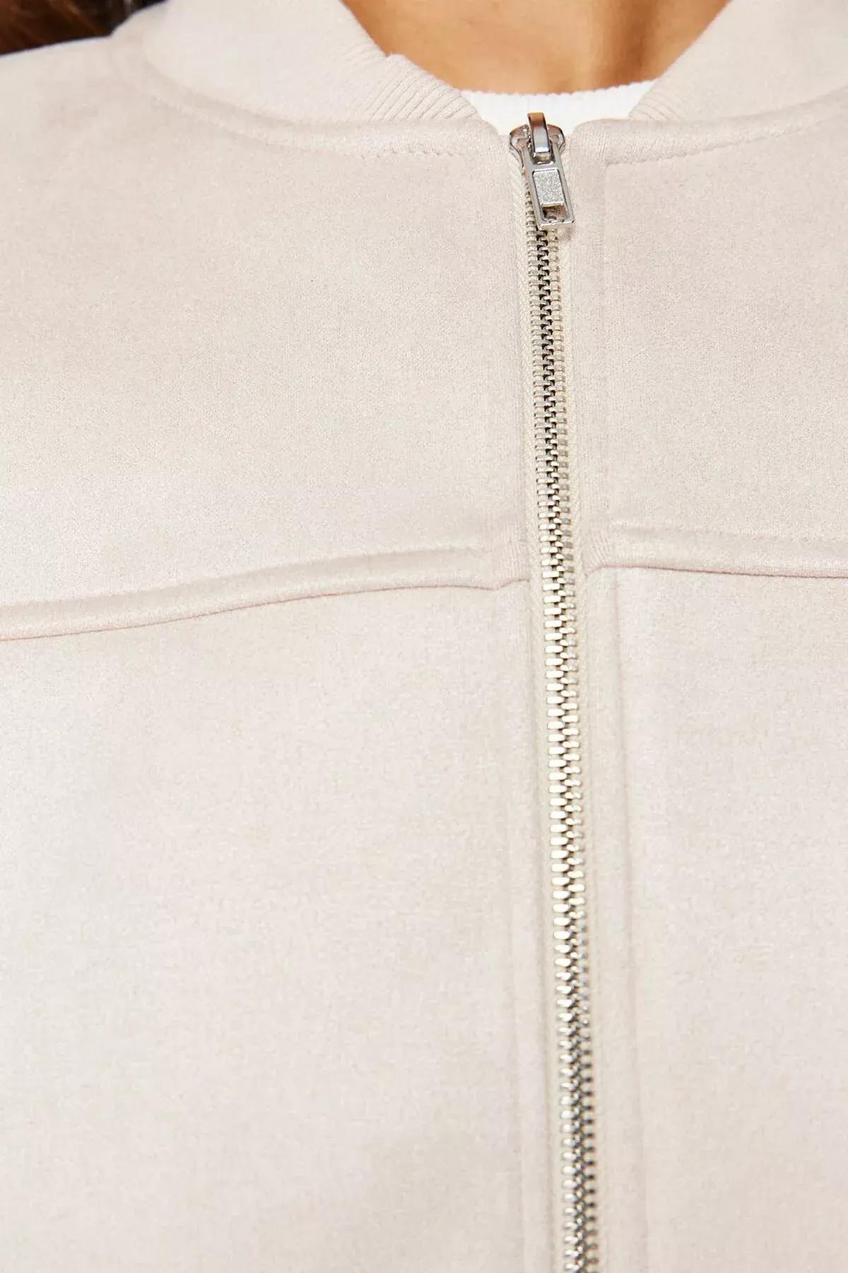 Beige Oversize Bomber Jacket, STONE, large image number 4