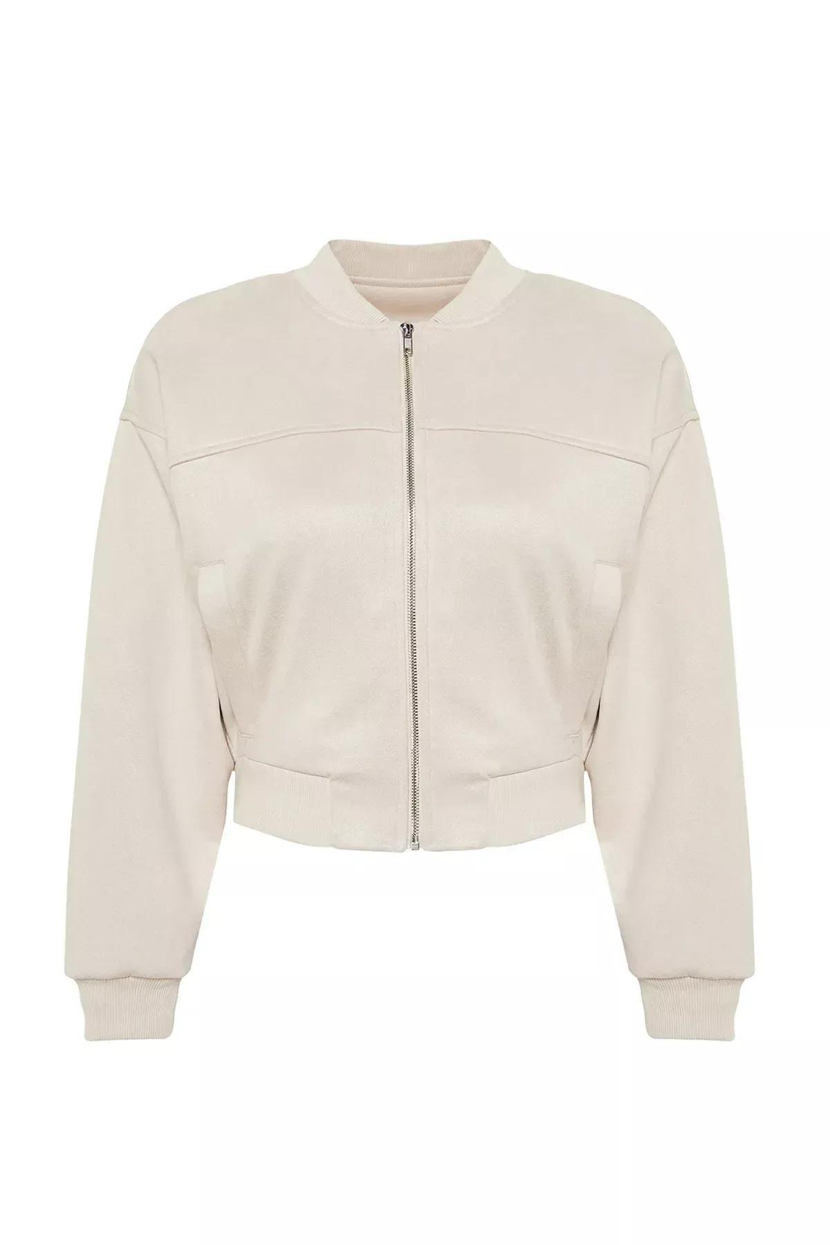 Beige Oversize Bomber Jacket, STONE, large image number 5
