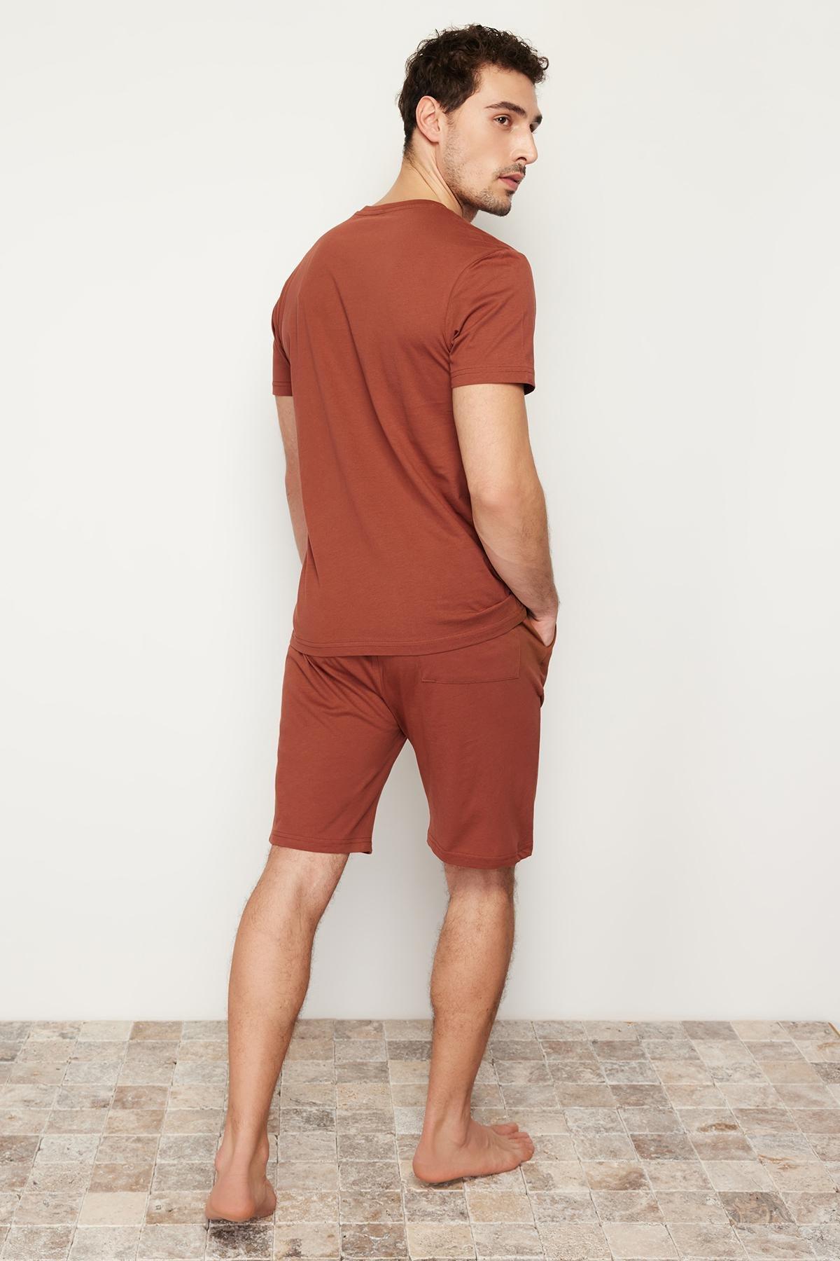 Trendyol - Brown Printed Knitted Pyjamas Set