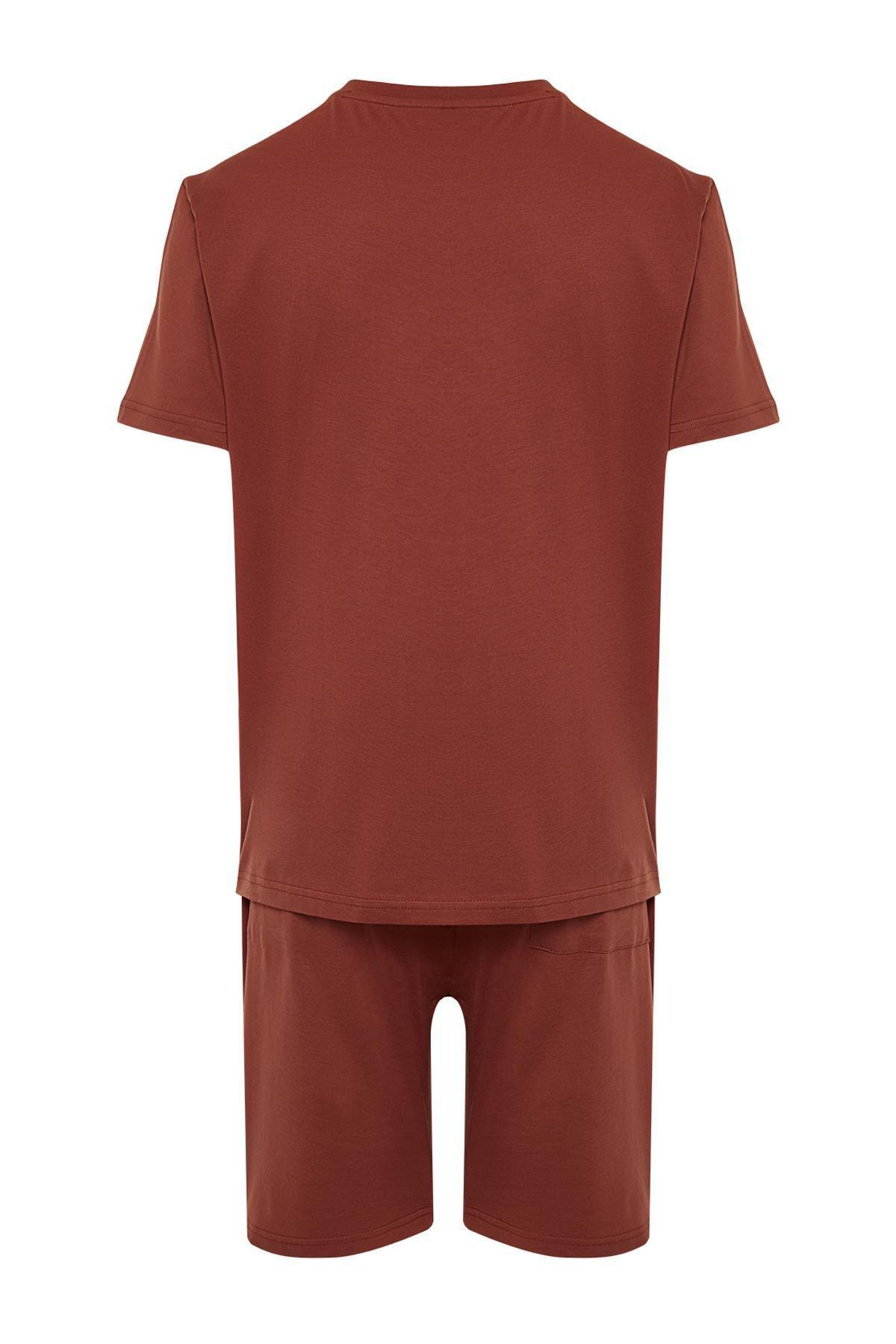 Trendyol - Brown Printed Knitted Pyjamas Set