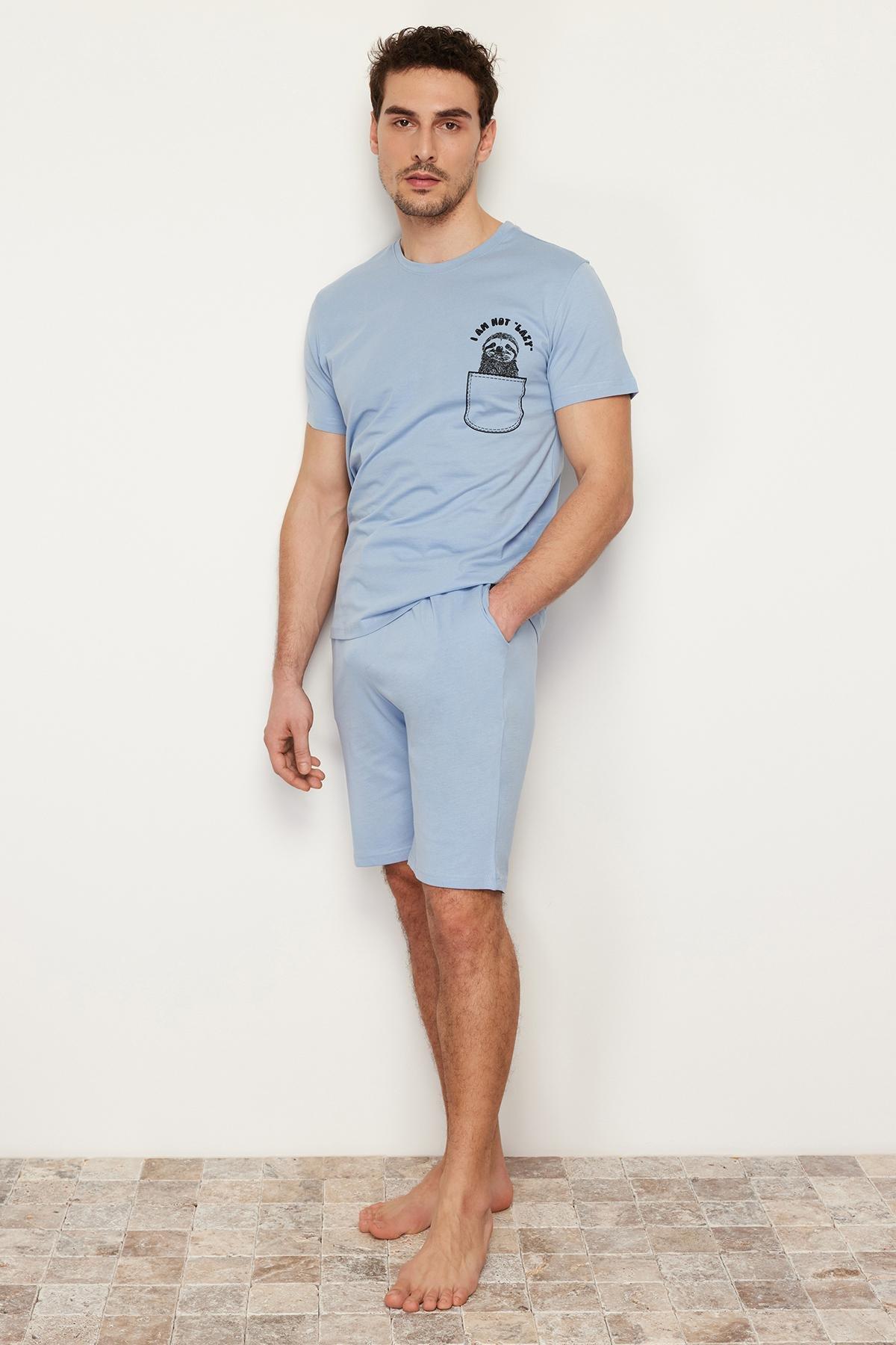 Trendyol - Blue Printed Knitted Pyjama Set
