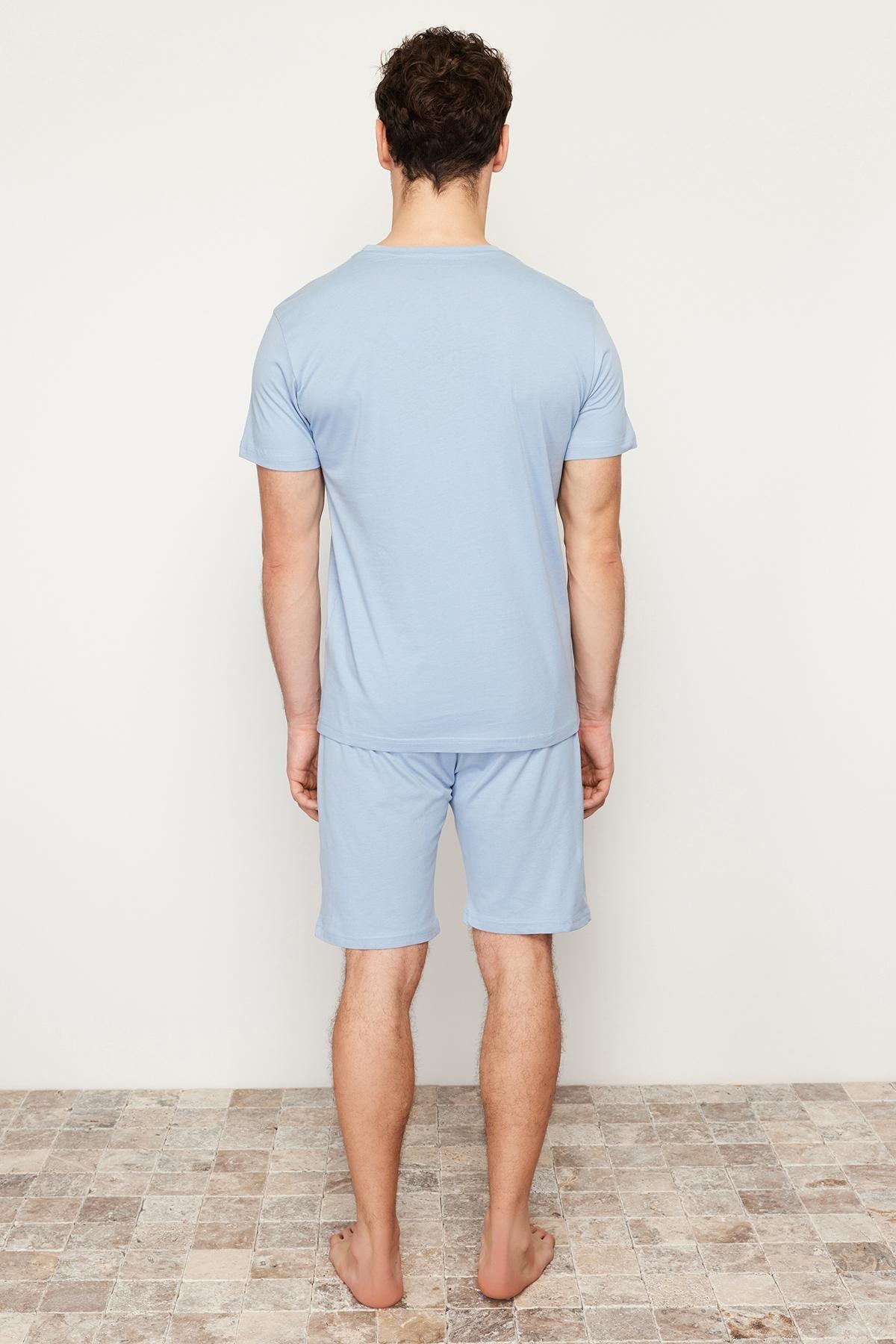 Trendyol - Blue Printed Knitted Pyjama Set